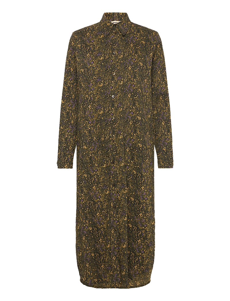 Mads Nørgaard - Crinckle Pop Zindi Dress AOP - hemdkleider - field aop/olive branch - 0