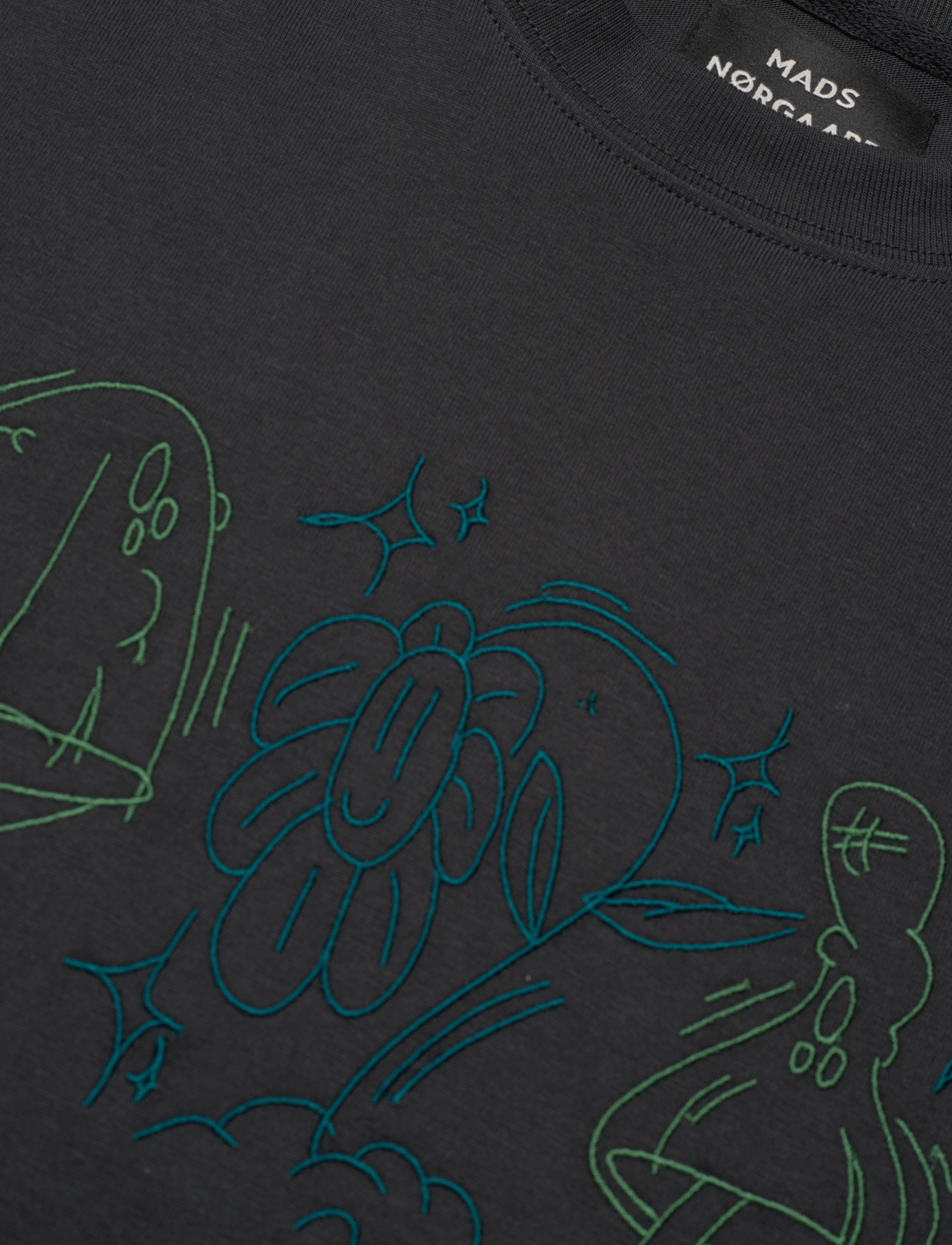 Mads Nørgaard - Cotton Jersey Thorbjørn R Embroidery Tee - black - 2