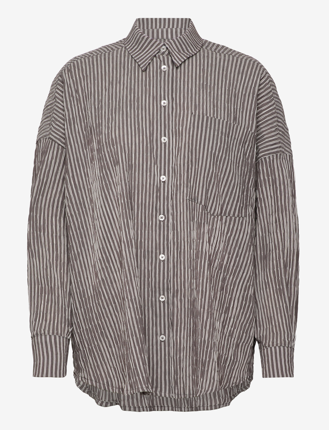 Mads Nørgaard - Crinckle Pop Nelly Shirt - langärmlige hemden - black coffee/cloud dancer - 0