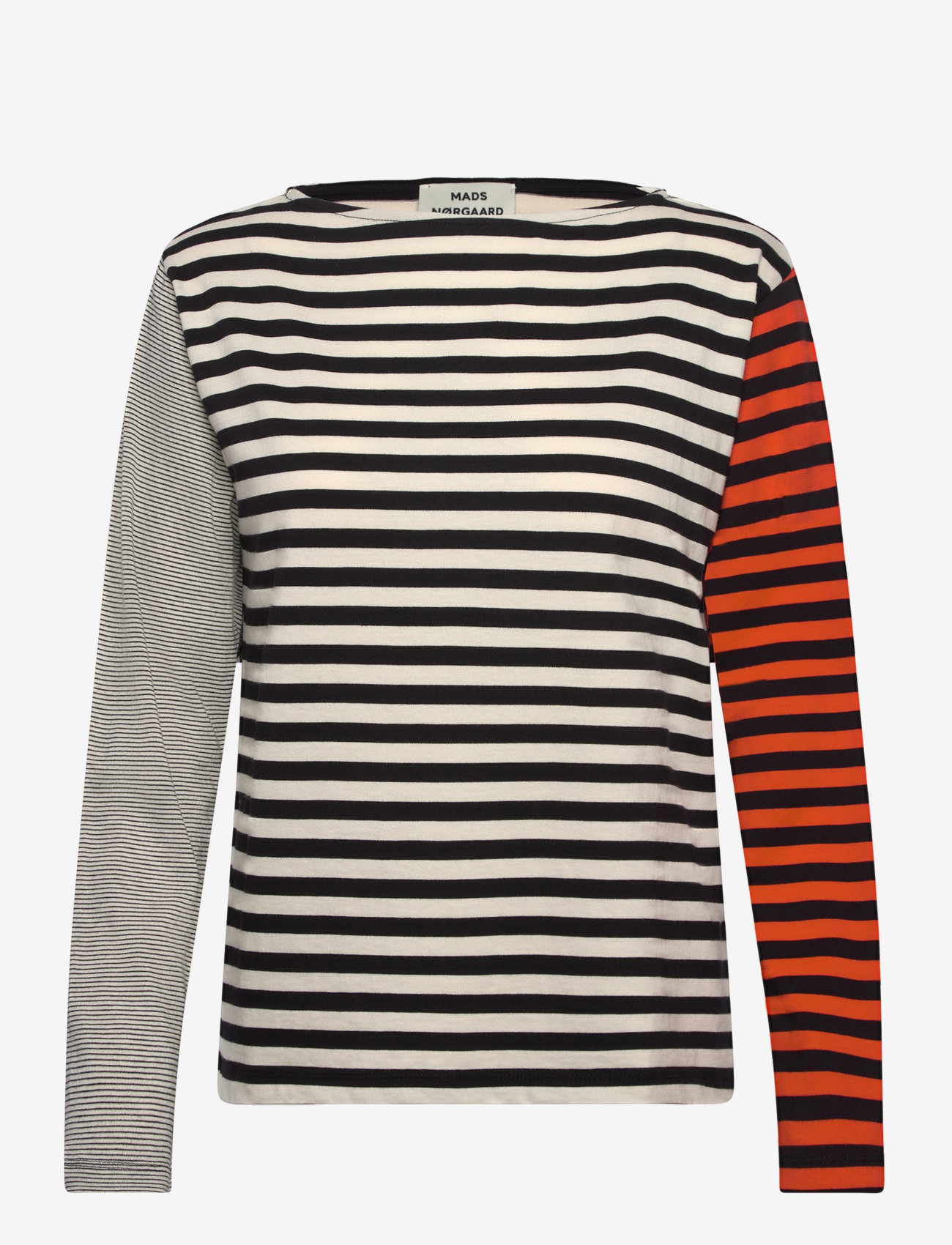 Mads Nørgaard - Crisp Jersey Silke Block Tee LS - black/snowwhite - 0