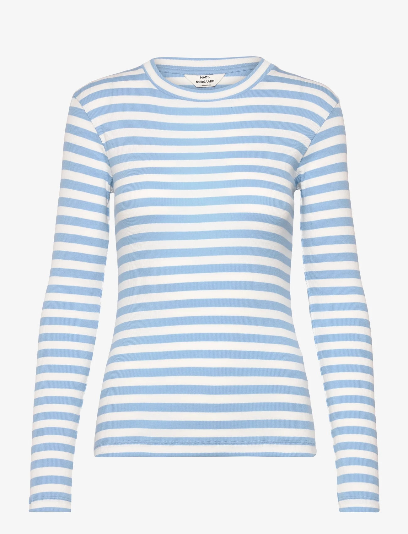 Mads Nørgaard - 2x2 Cotton Stripe Tuba Tee LS - long-sleeved tops - alaskan blue/white alyssum - 0