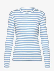 Mads Nørgaard - 2x2 Cotton Stripe Tuba Tee LS - long-sleeved tops - alaskan blue/white alyssum - 0