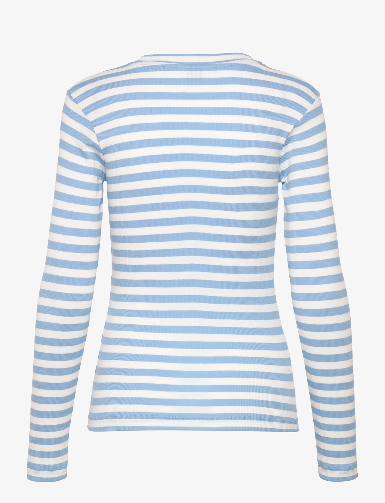 Mads Nørgaard - 2x2 Cotton Stripe Tuba Tee LS - long-sleeved tops - alaskan blue/white alyssum - 1