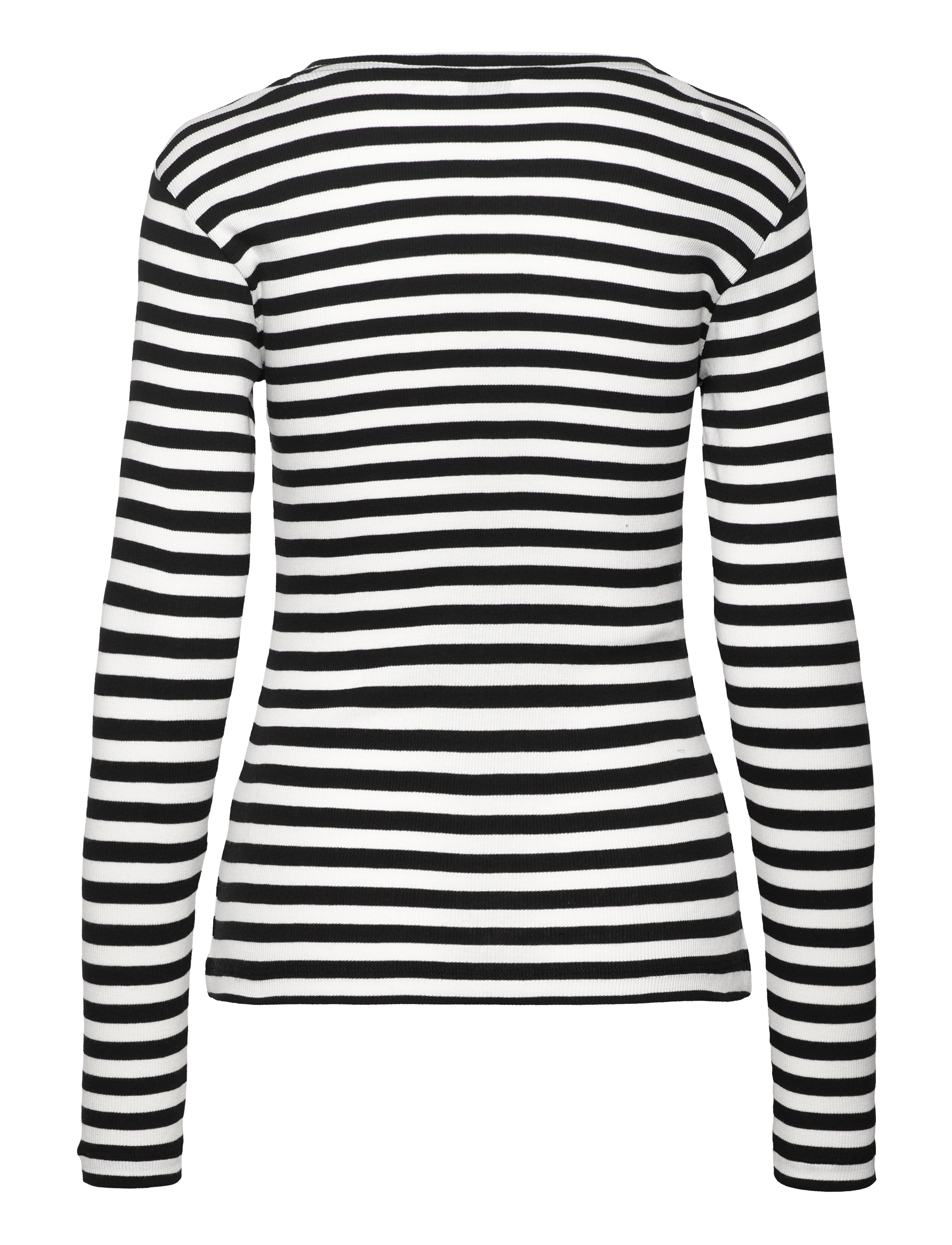 Mads Nørgaard - 2x2 Cotton Stripe Tuba Tee LS - black / white alyssum - 1
