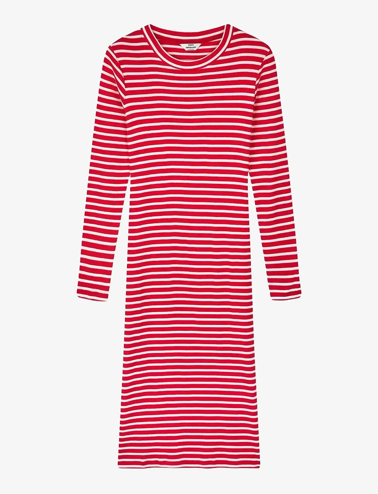 Mads Nørgaard - 2x2 Cotton Stripe Duba Dress - midikleider - high risk red/white alyssum - 0