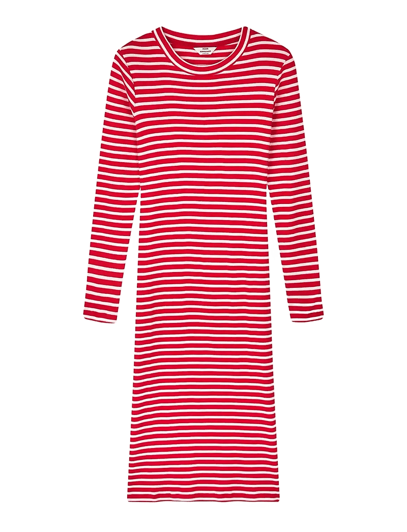 Mads Nørgaard - 2x2 Cotton Stripe Duba Dress - midikleidid - high risk red/white alyssum - 0