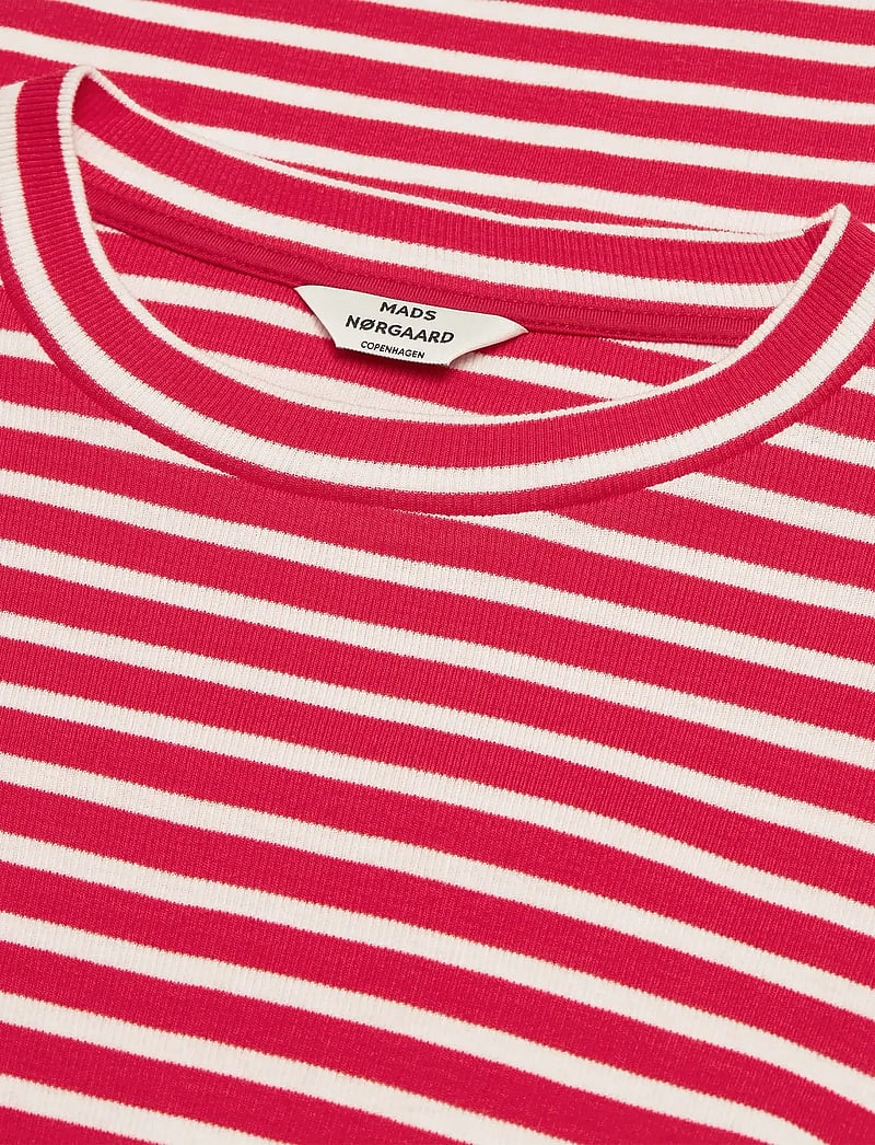 Mads Nørgaard - 2x2 Cotton Stripe Duba Dress - midikleidid - high risk red/white alyssum - 1