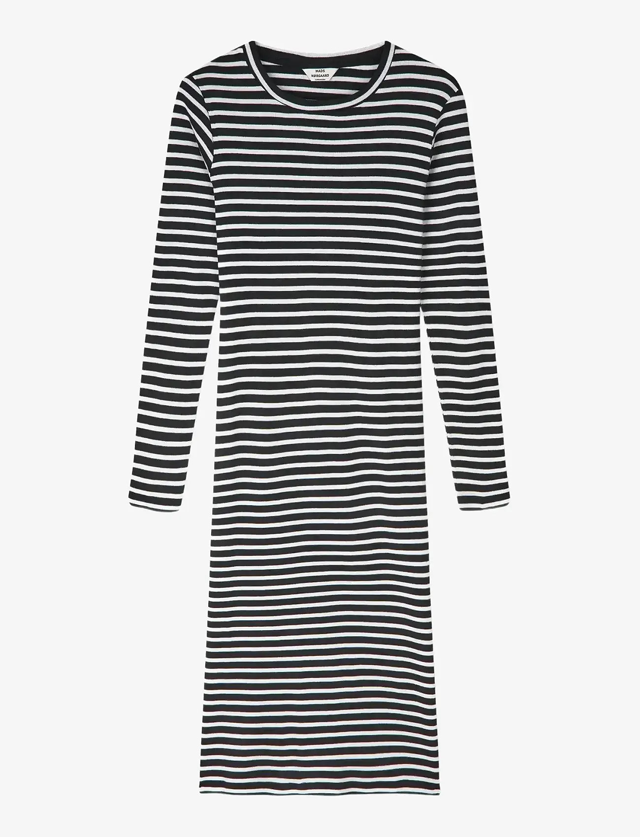 Mads Nørgaard - 2x2 Cotton Stripe Duba Dress - midi dresses - black/white alyssum - 0