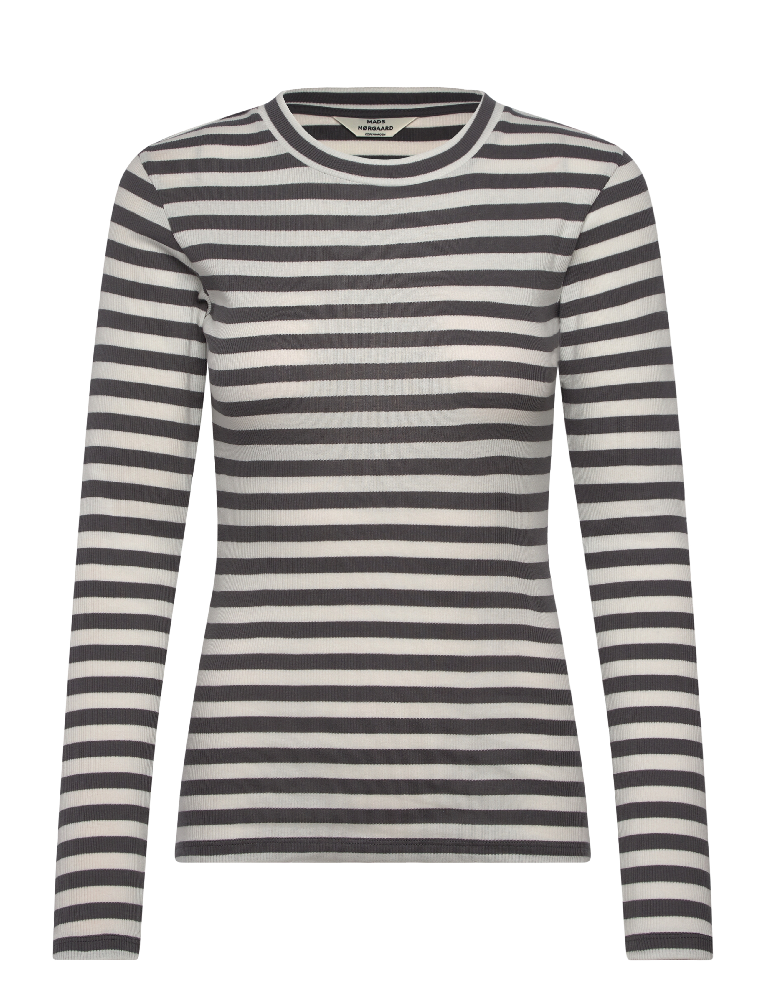 Mads Nørgaard - 2x2 Cotton Stripe Tuba Tee LS - gray pinstripe/white alyssum - 0