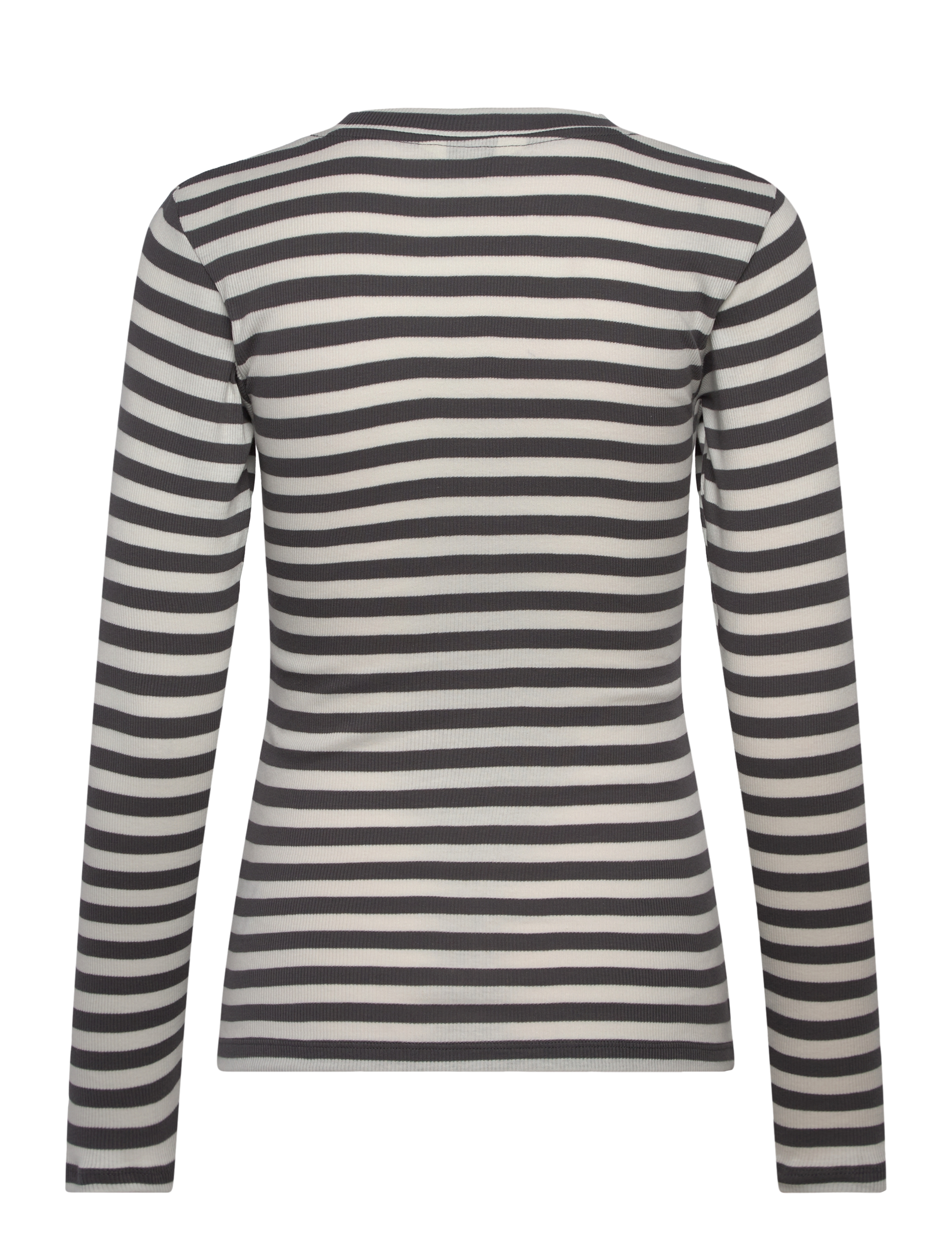 Mads Nørgaard - 2x2 Cotton Stripe Tuba Tee LS - gray pinstripe/white alyssum - 1