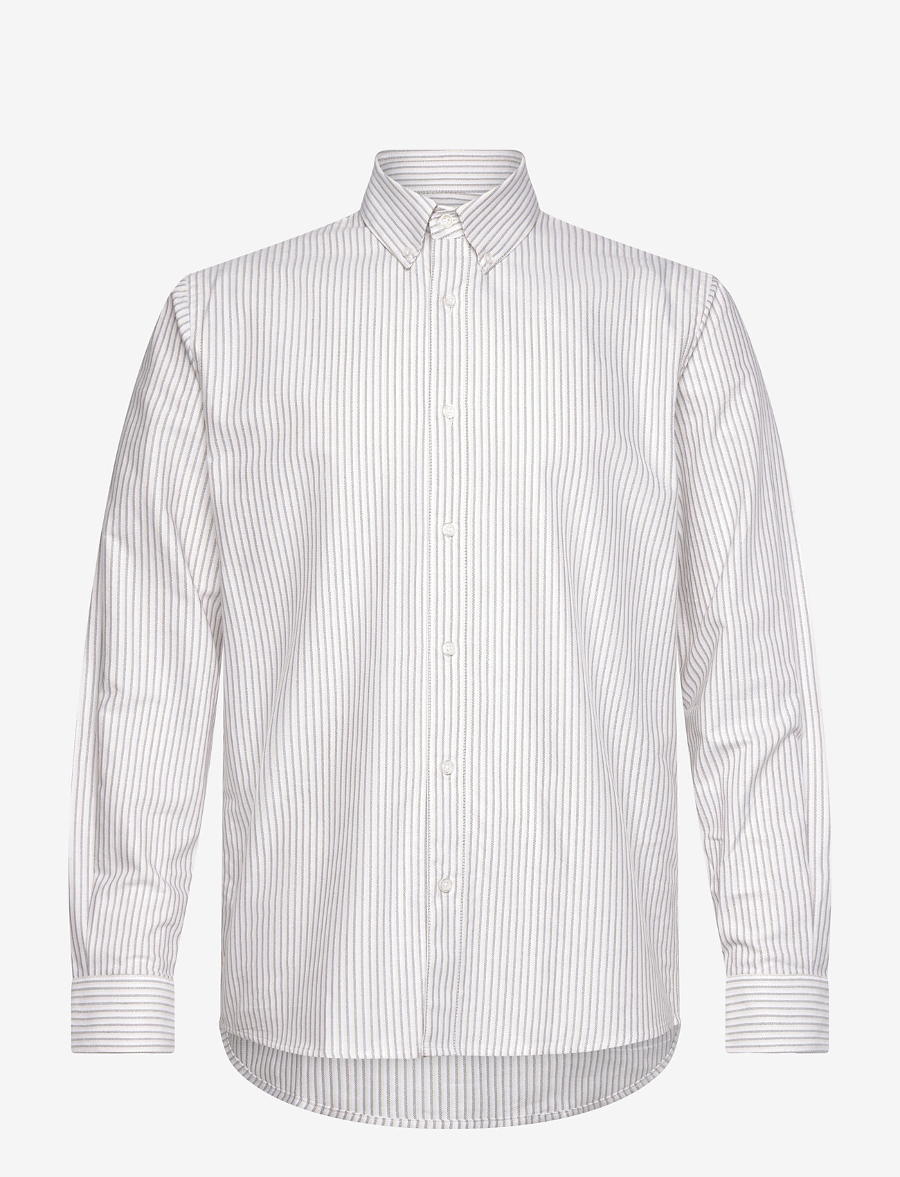 Mads Nørgaard - Cotton Oxford Sune Stripe Shirt BD - white/corn husk/kalamata - 0