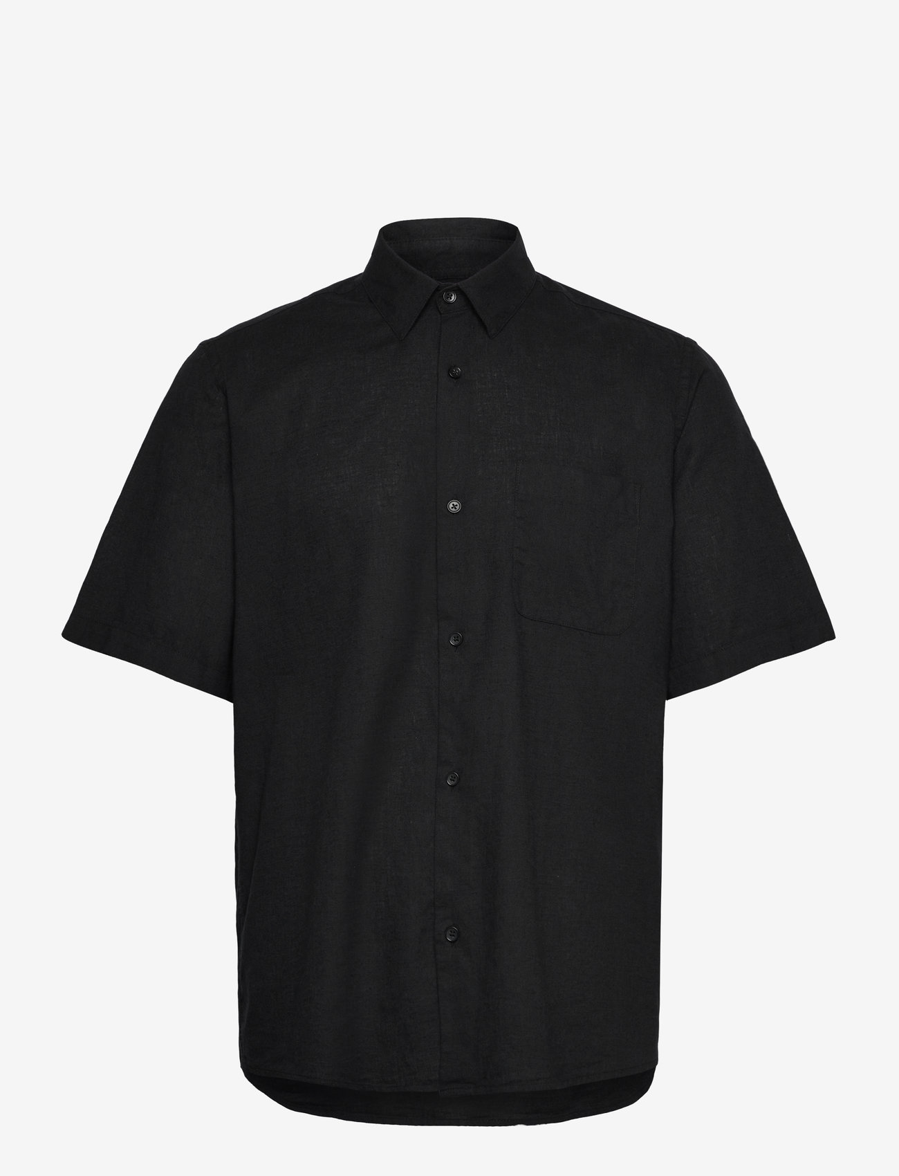 Mads Nørgaard - Cotton Linen Victor Shirt SS - hørskjorter - black - 0