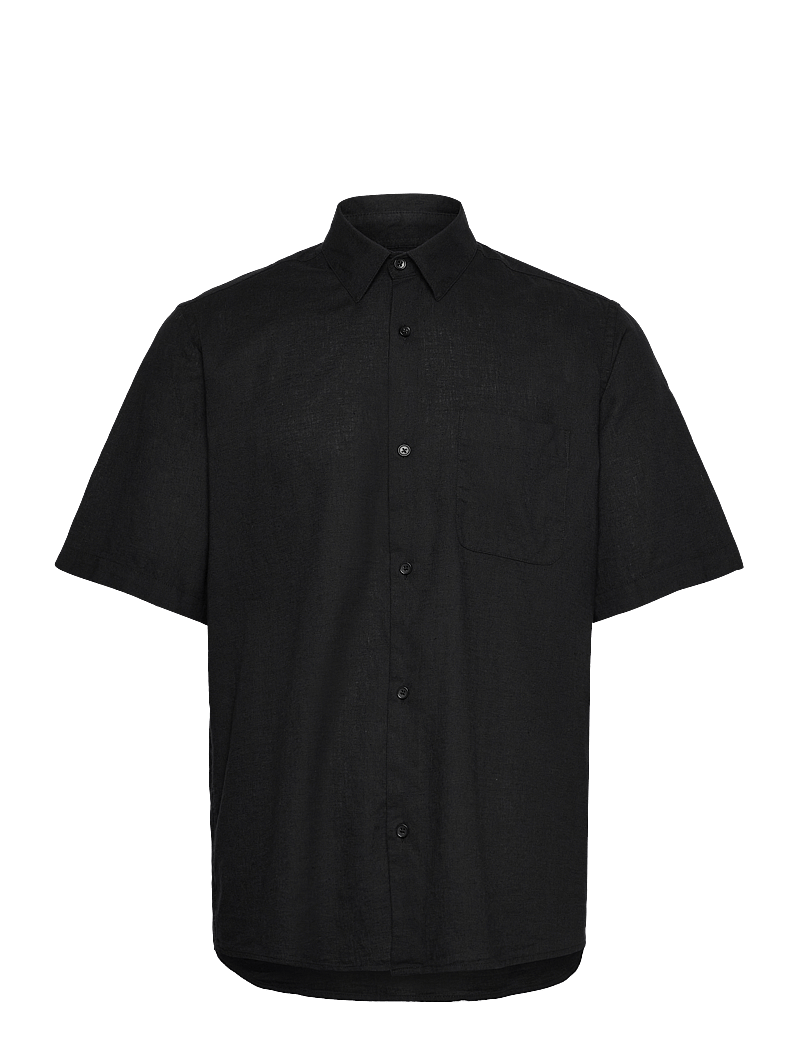 Mads Nørgaard - Cotton Linen Victor Shirt SS - hørskjorter - black - 0