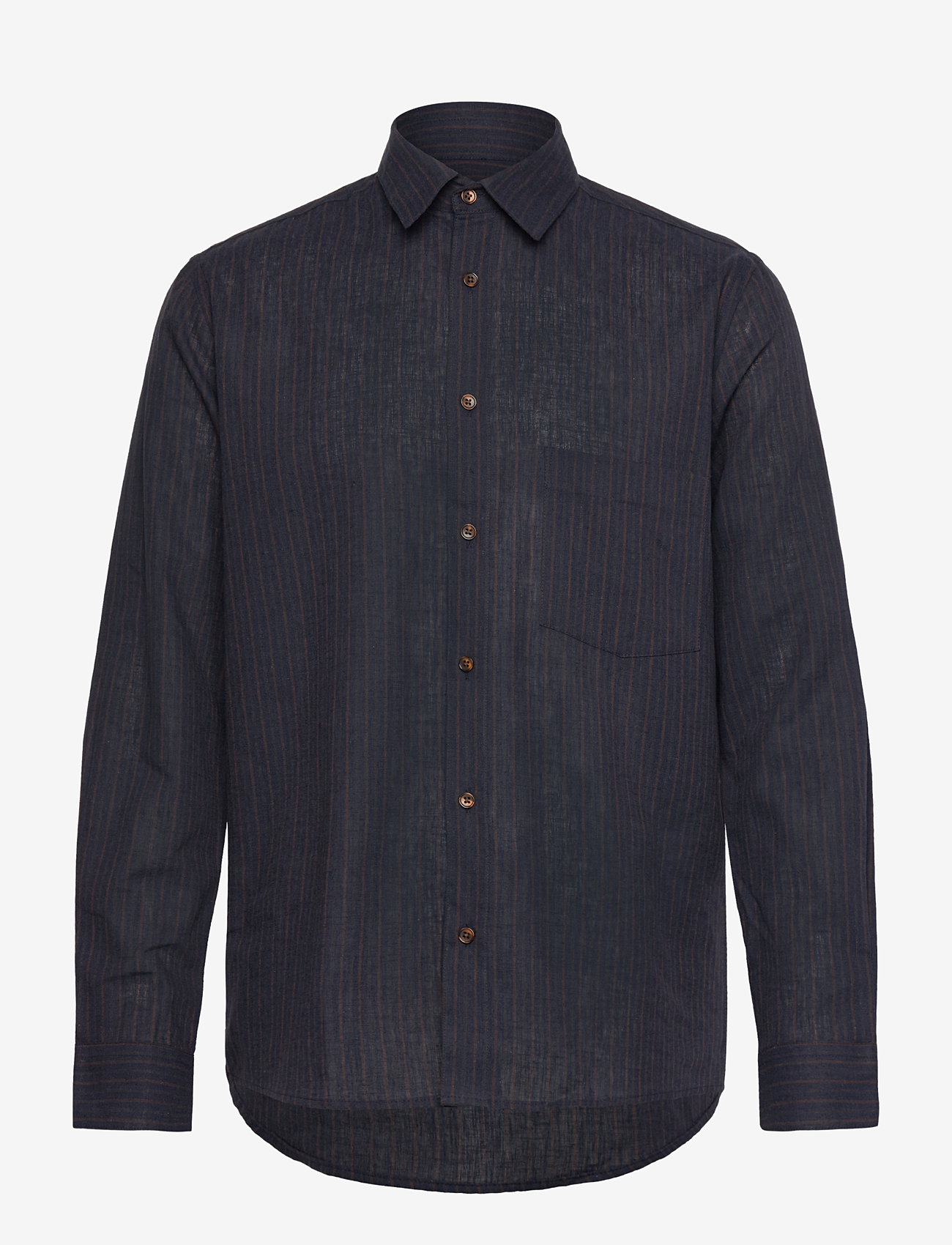 Mads Nørgaard - Cotton Linen Sune Stripe Shirt - linneskjortor - chicory coffee/parisian night - 0