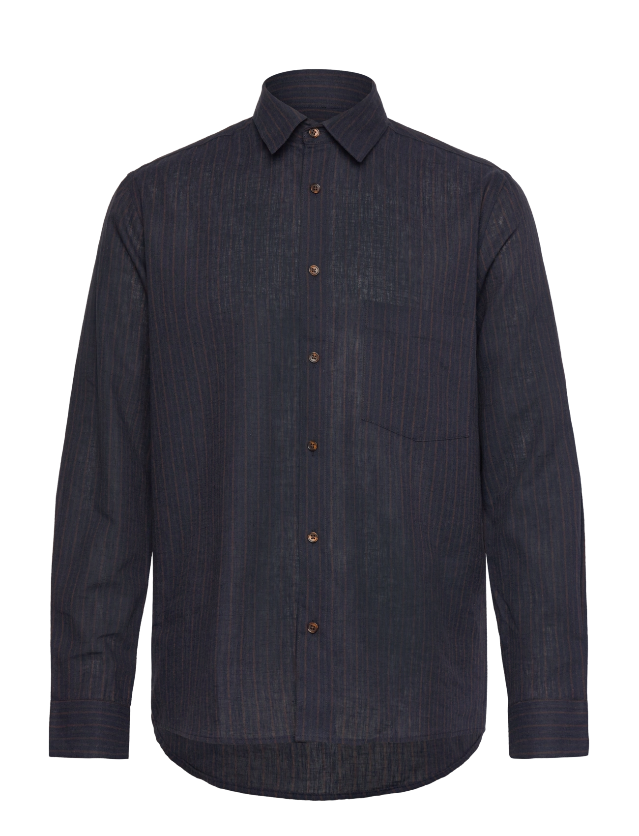 Mads Nørgaard Cotton Linen Sune Stripe Shirt - Skjorter - CHICORY COFFEE/PARISIAN NIGHT / black
