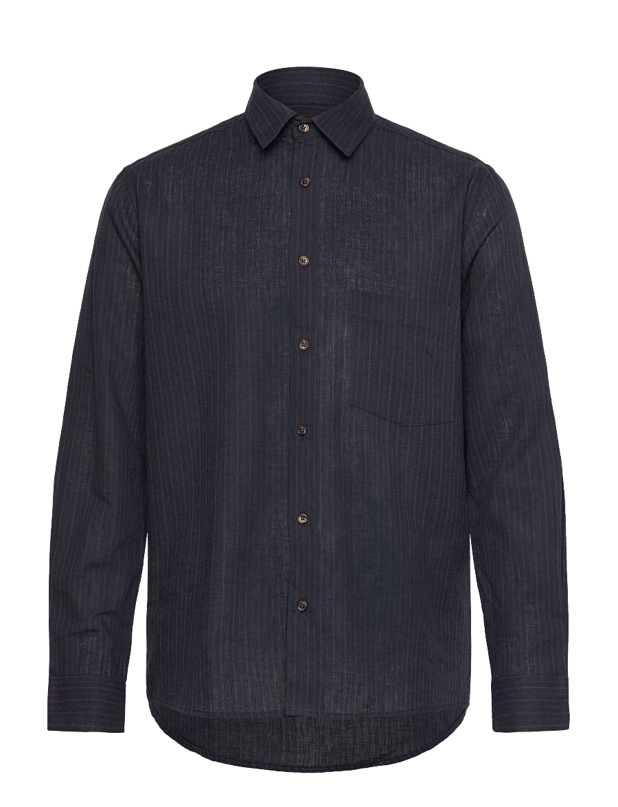 Mads Nørgaard - Cotton Linen Sune Stripe Shirt - linased särgid - chicory coffee/parisian night - 0