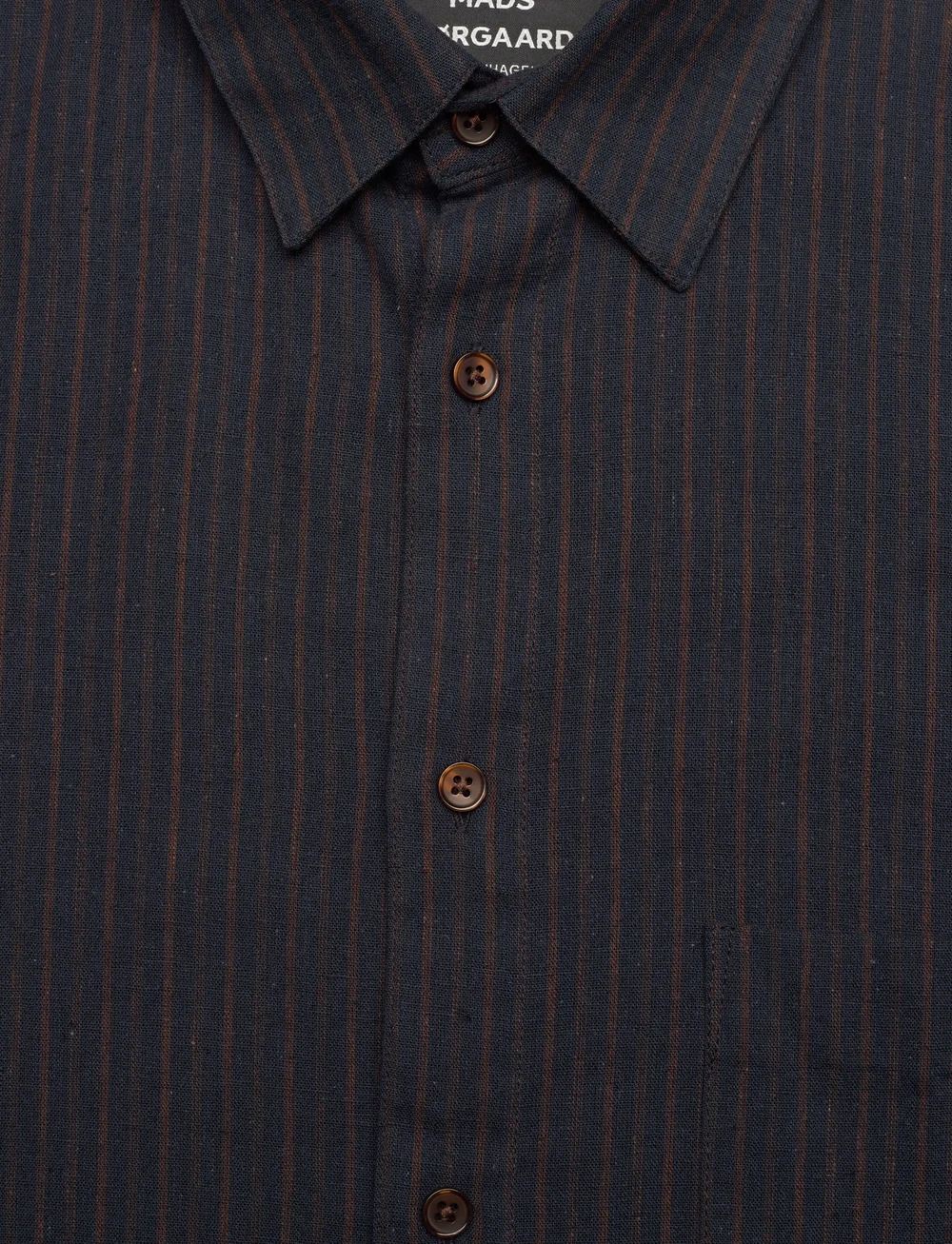 Mads Nørgaard - Cotton Linen Sune Stripe Shirt - leinenhemden - chicory coffee/parisian night - 2