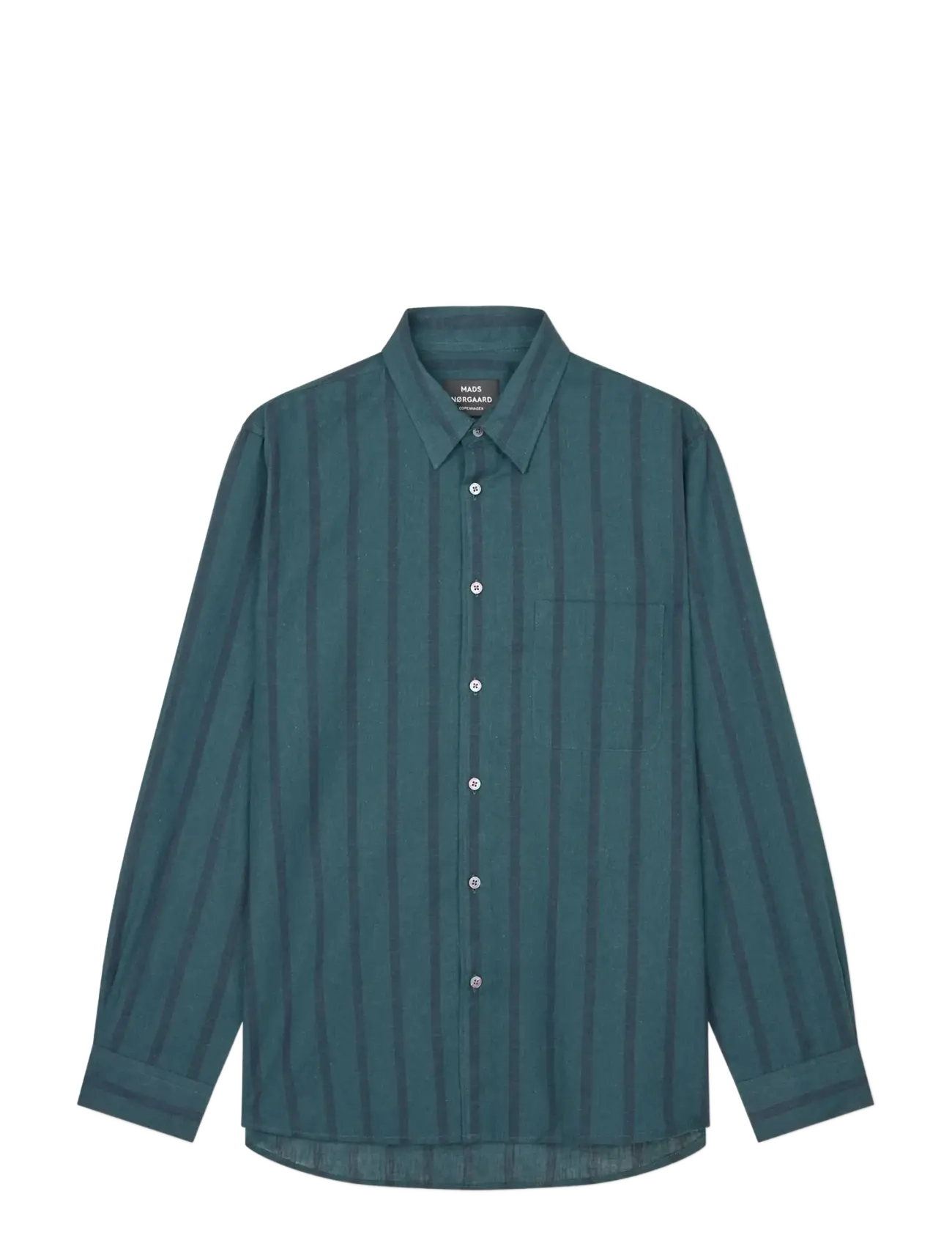 Mads Nørgaard Cotton Linen Sune Stripe Shirt - Shirts - DEEP SEA/SKY CAPTAIN / green