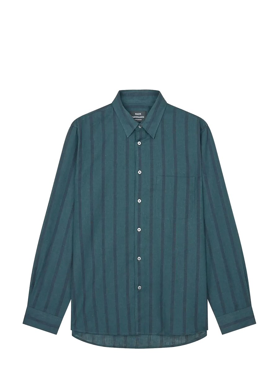 Mads Nørgaard - Cotton Linen Sune Stripe Shirt - hørskjorter - deep sea/sky captain - 0