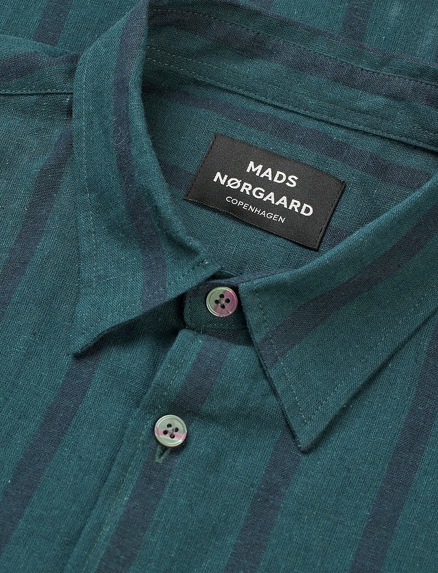 Mads Nørgaard - Cotton Linen Sune Stripe Shirt - hørskjorter - deep sea/sky captain - 1