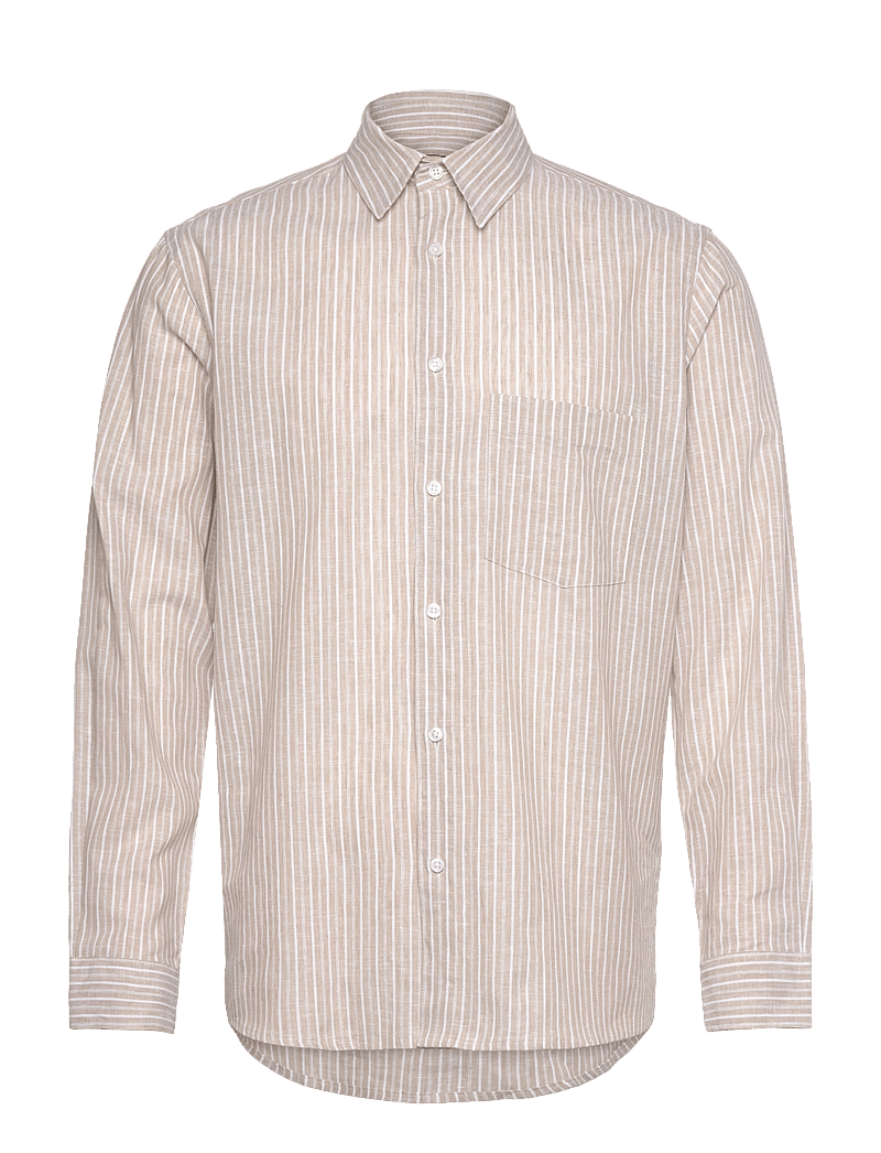 Mads Nørgaard - Cotton Linen Sune Stripe Shirt - hørskjorter - trench coat/white - 0