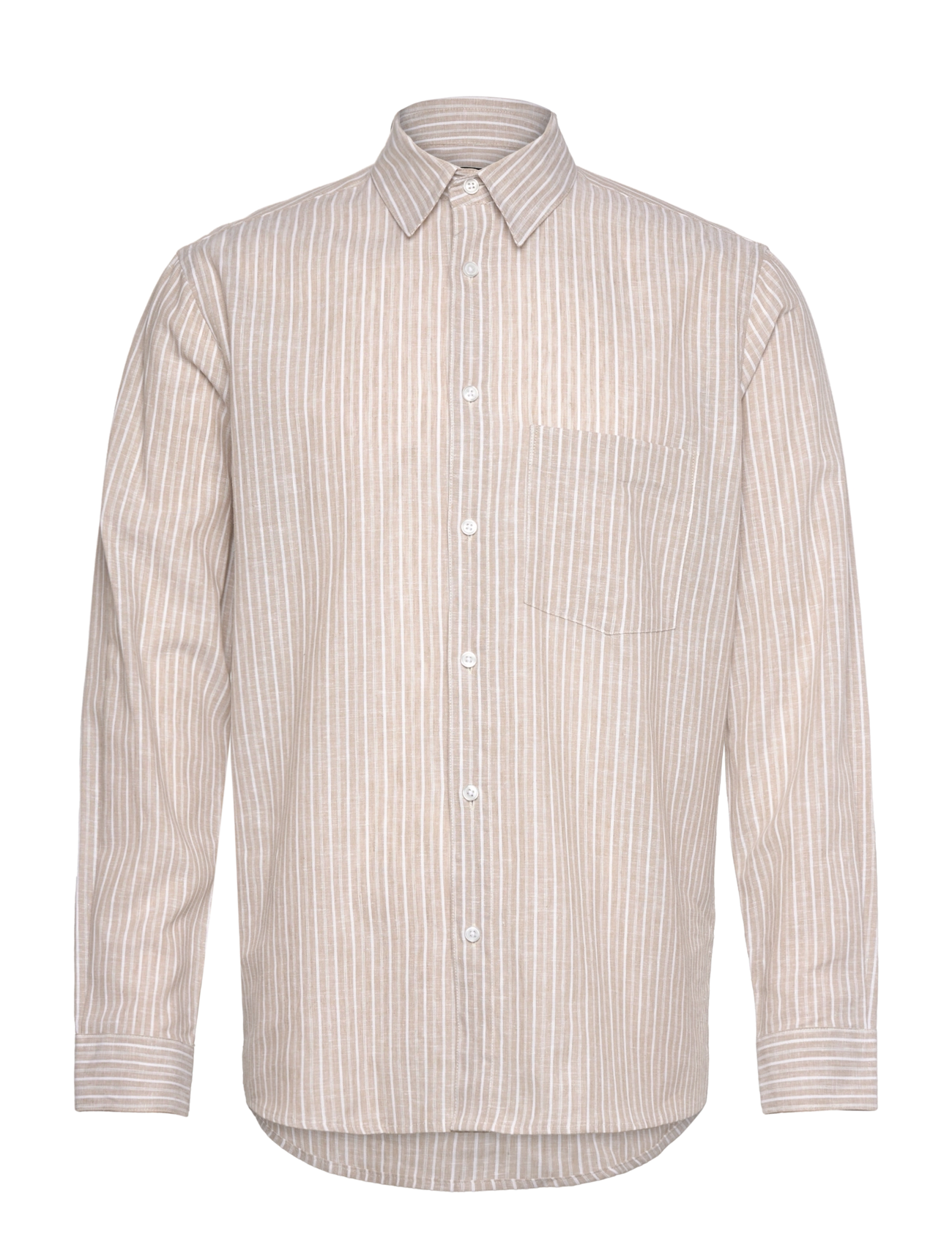 Mads Nørgaard Cotton Linen Sune Stripe Shirt - Skjorter - TRENCH COAT/WHITE / beige