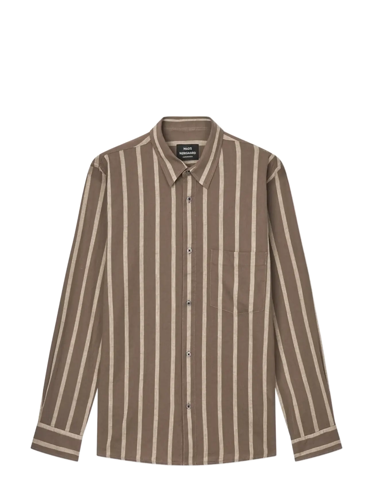 Mads Nørgaard Cotton Linen Sune Stripe Shirt - Winter deals - WALNUT/CASTLE WALL / brown
