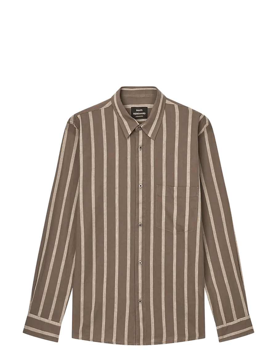 Mads Nørgaard - Cotton Linen Sune Stripe Shirt - leinenhemden - walnut/castle wall - 0