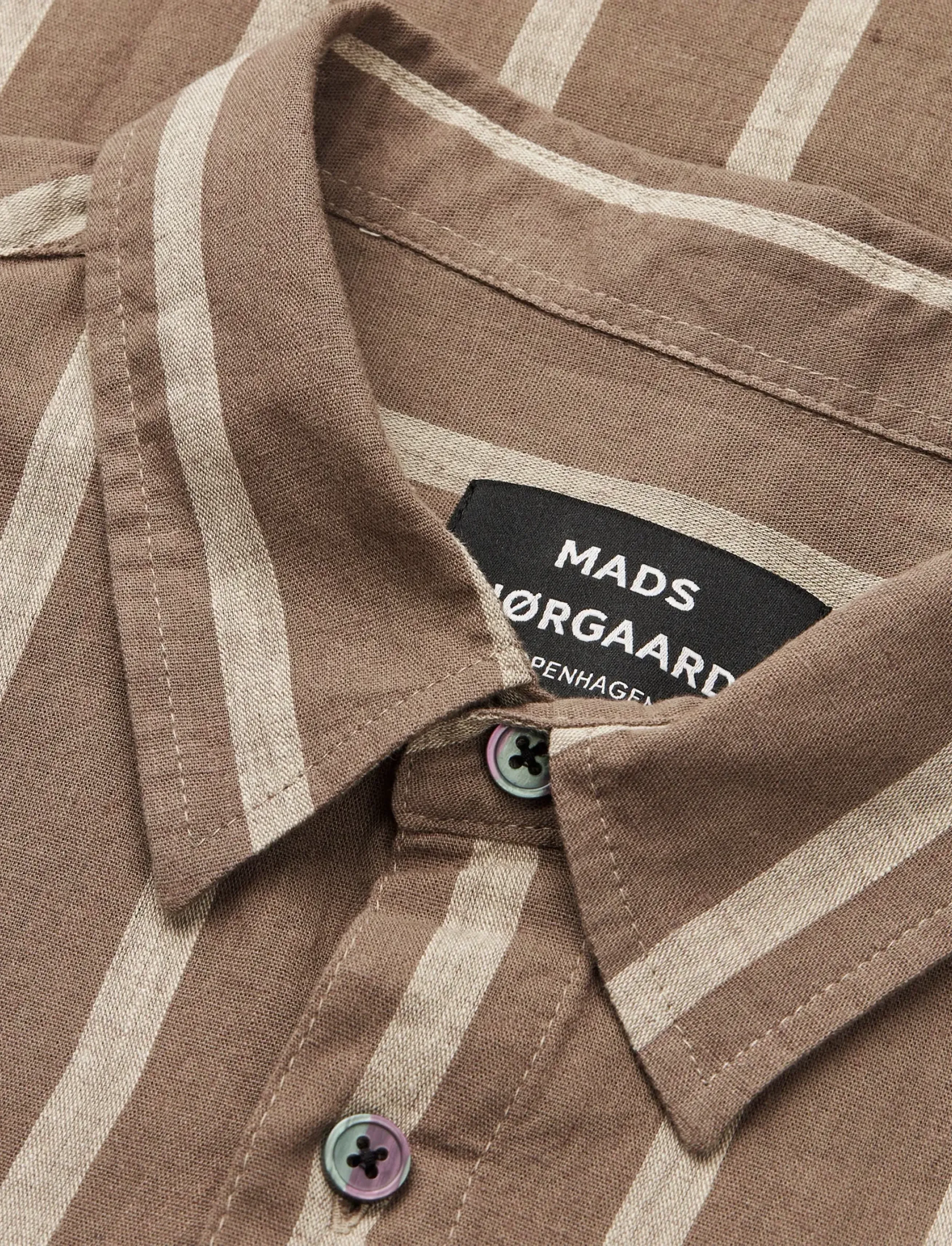 Mads Nørgaard - Cotton Linen Sune Stripe Shirt - leinenhemden - walnut/castle wall - 1