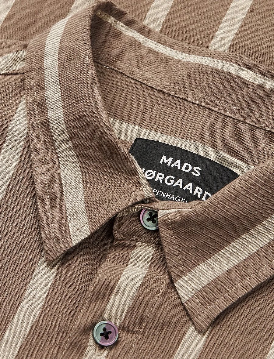 Mads Nørgaard - Cotton Linen Sune Stripe Shirt - leinenhemden - walnut/castle wall - 1