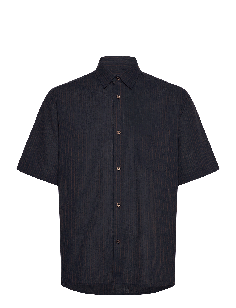 Mads Nørgaard - Cotton Linen Victor Stripe Shirt SS - hørskjorter - chicory coffee/parisian night - 0