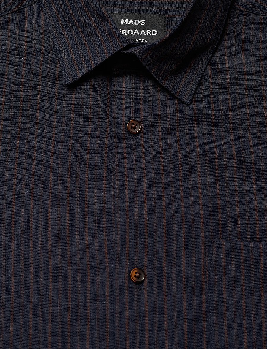 Mads Nørgaard - Cotton Linen Victor Stripe Shirt SS - hørskjorter - chicory coffee/parisian night - 2