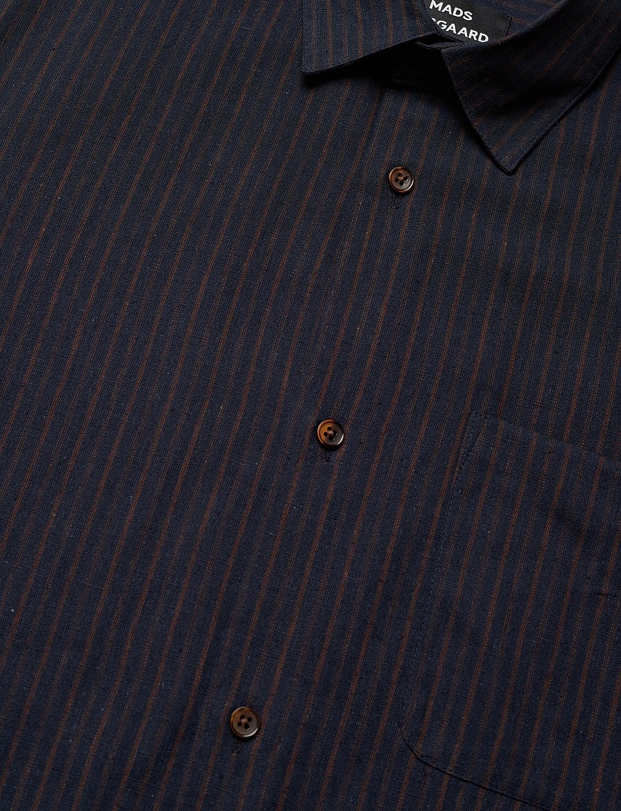 Mads Nørgaard - Cotton Linen Victor Stripe Shirt SS - hørskjorter - chicory coffee/parisian night - 3