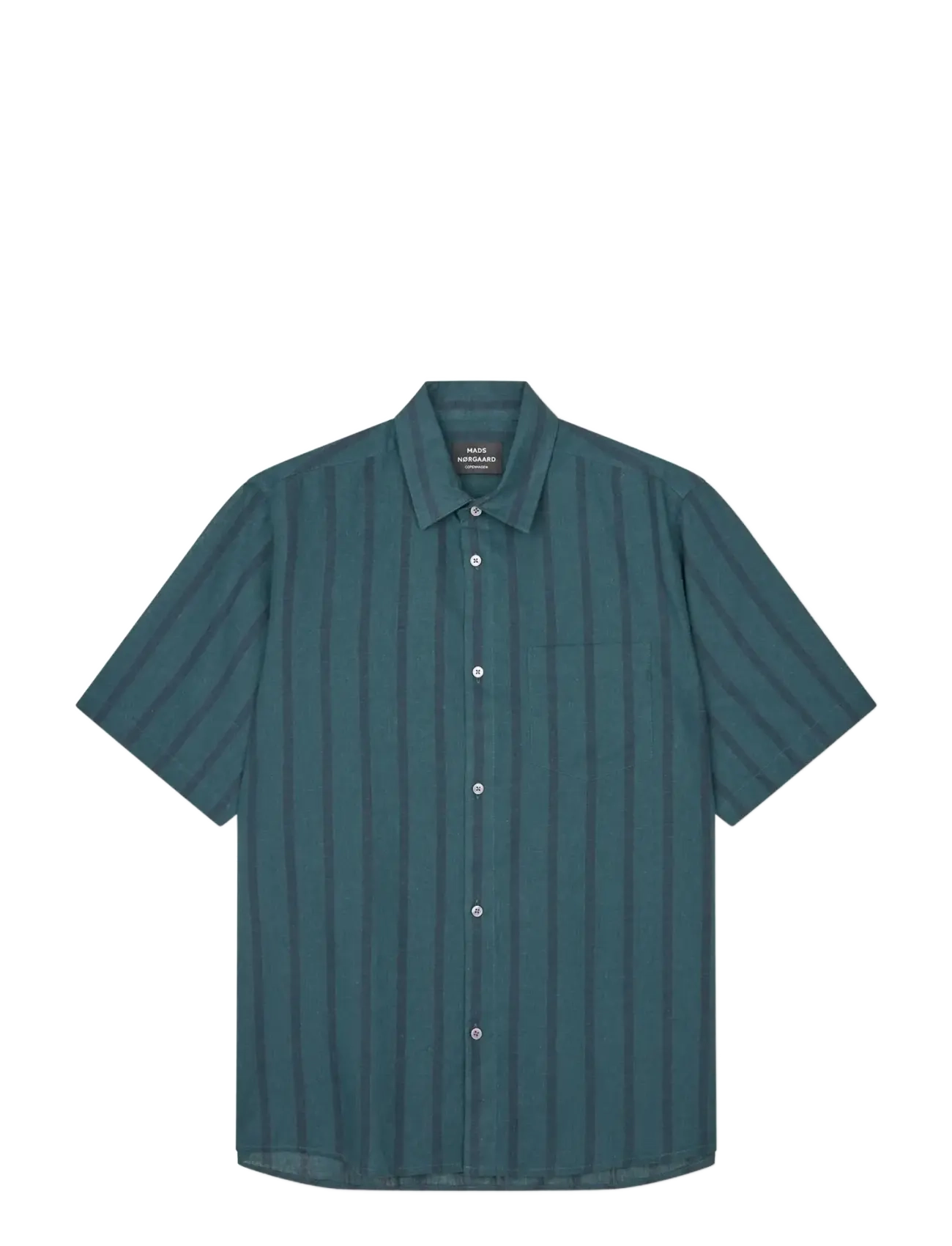 MADS NØRGAARD Baumwolle Linen Victor Stripe Shirt Ss Grün - M - Herren