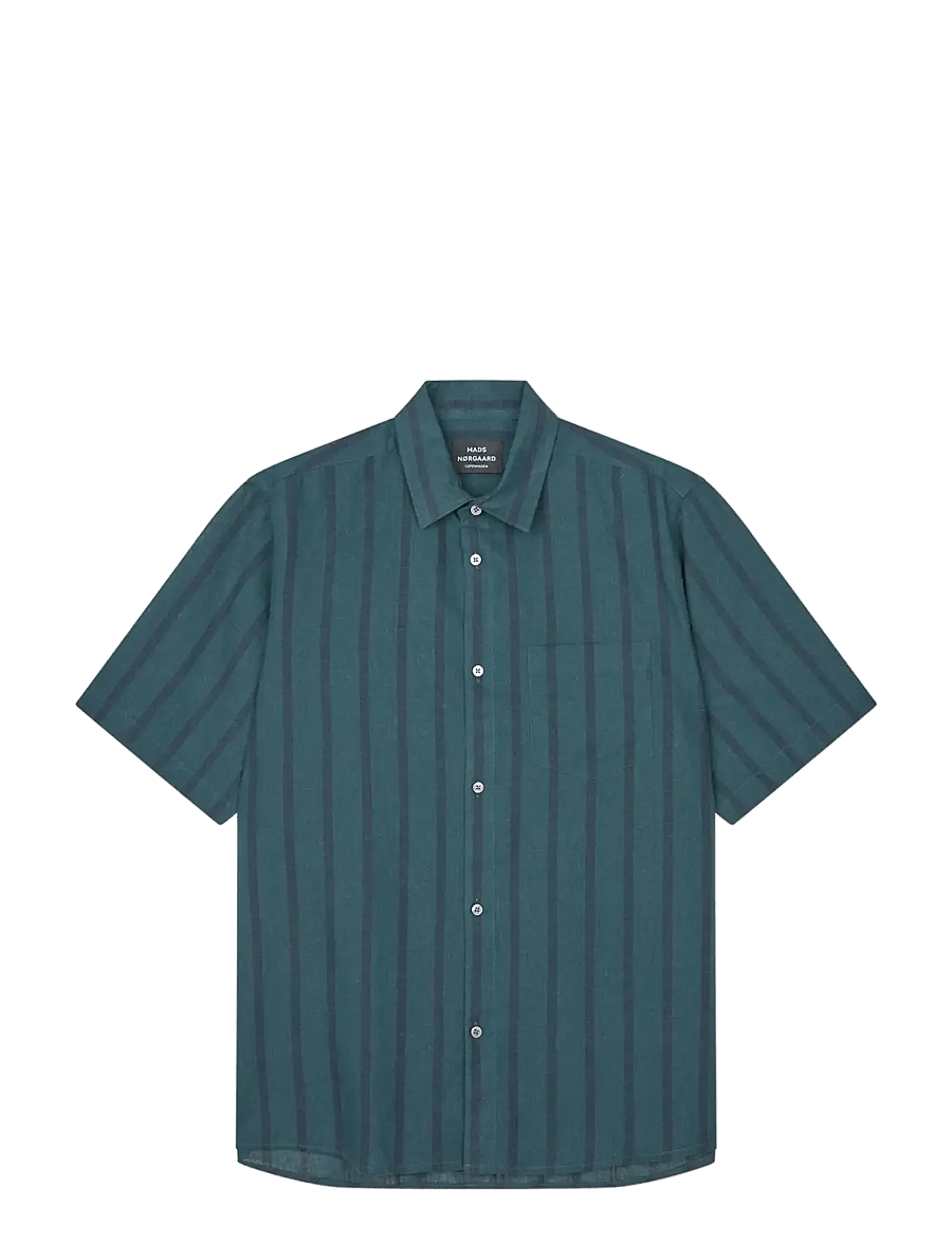 Mads Nørgaard - Cotton Linen Victor Stripe Shirt SS - hørskjorter - deep sea/sky captain - 0