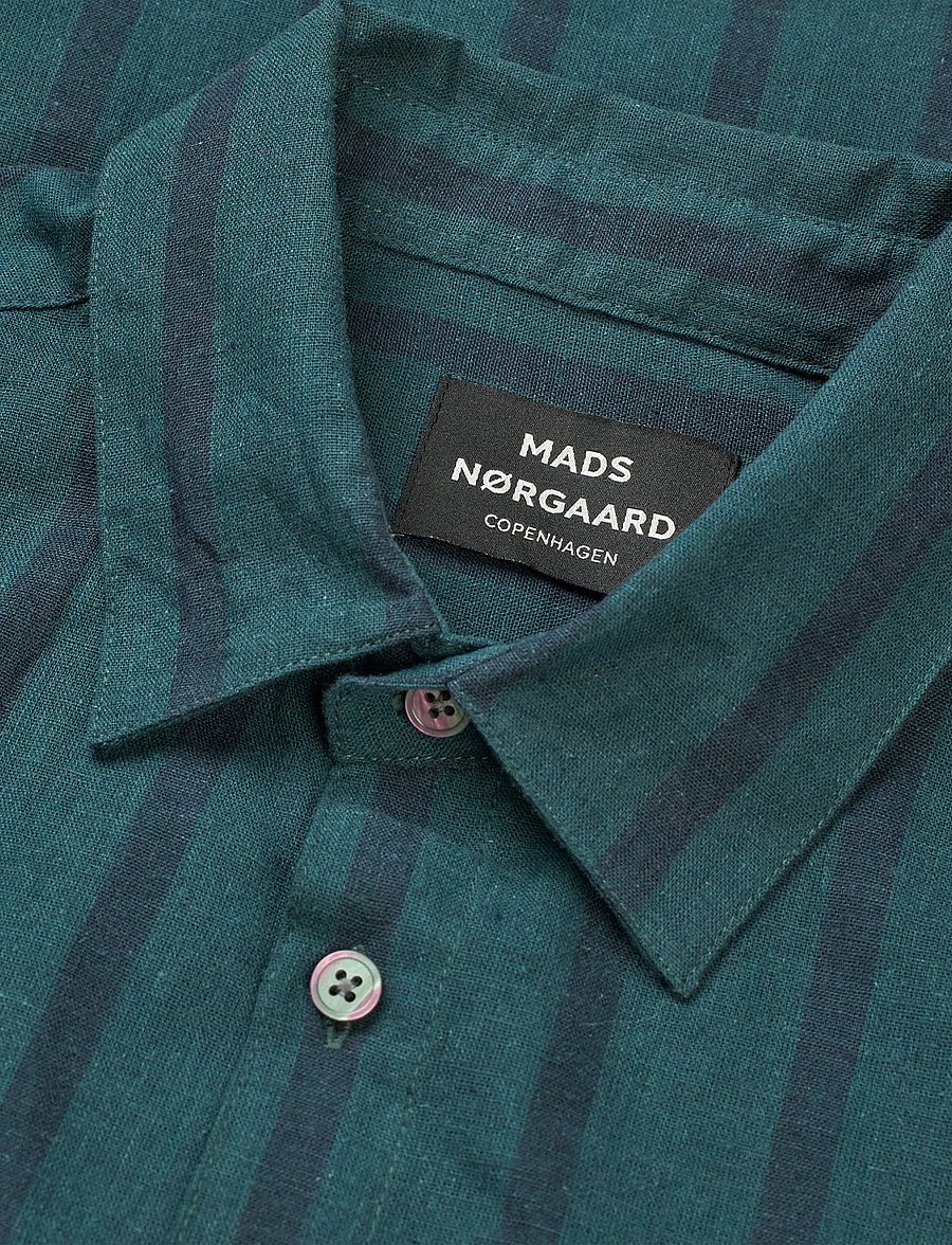 Mads Nørgaard - Cotton Linen Victor Stripe Shirt SS - hørskjorter - deep sea/sky captain - 1