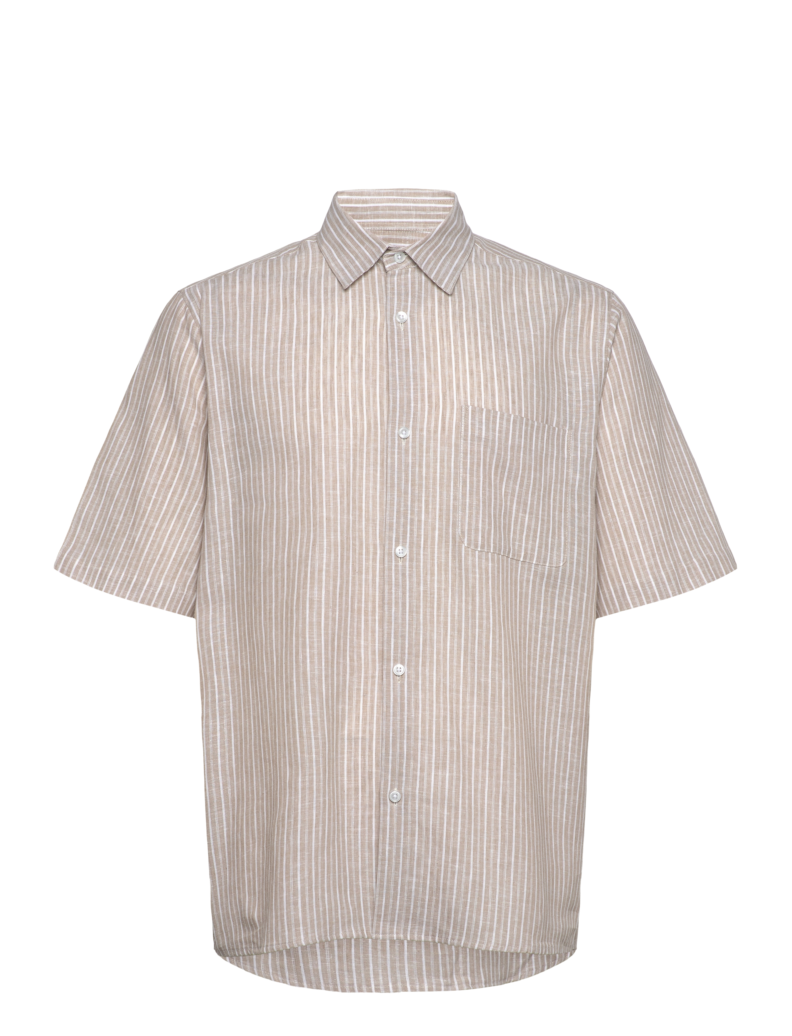 Mads Nørgaard Cotton Linen Victor Stripe Shirt SS - Tøj - TRENCH COAT/WHITE / grey