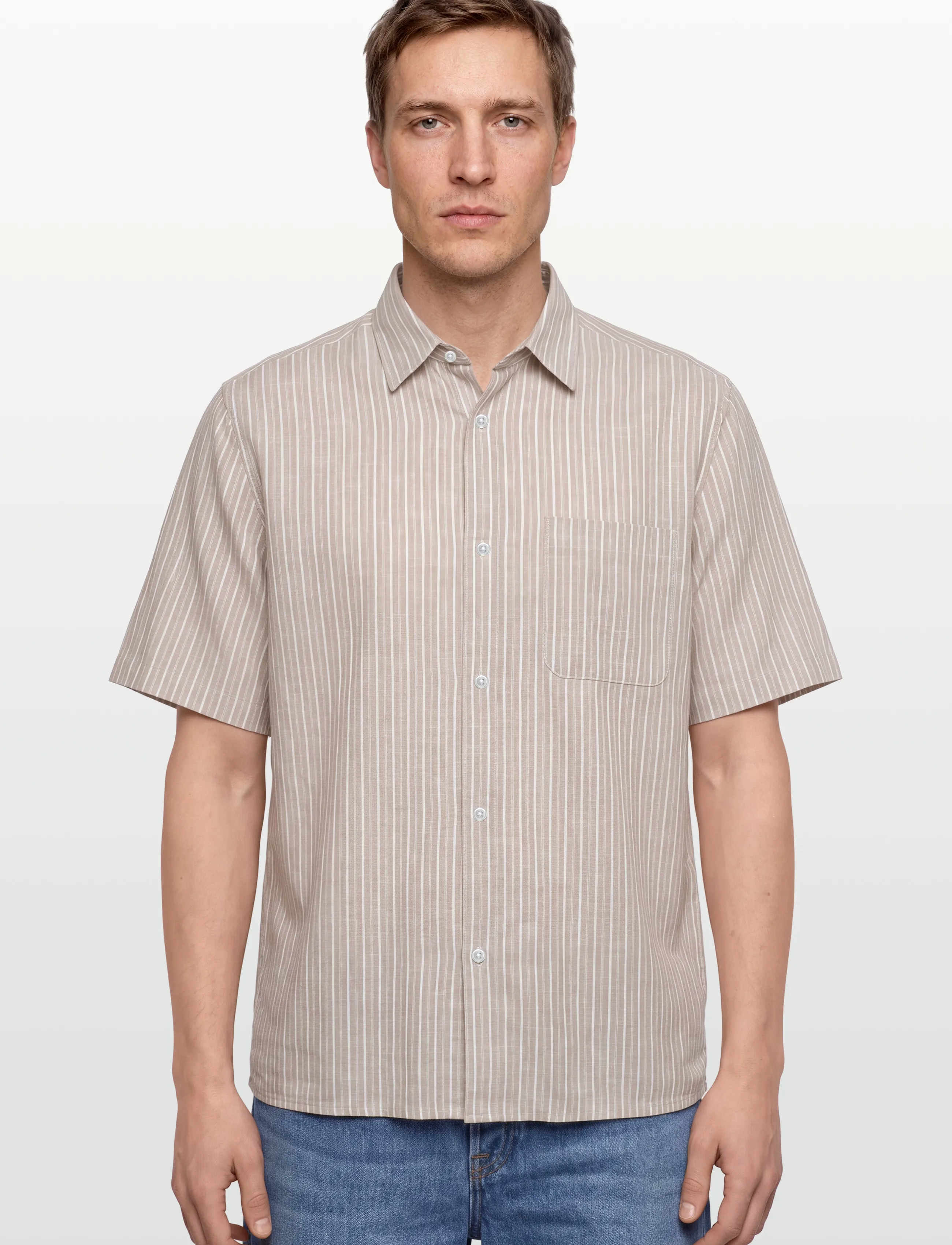 Mads Nørgaard - Cotton Linen Victor Stripe Shirt SS - hørskjorter - trench coat/white - 3