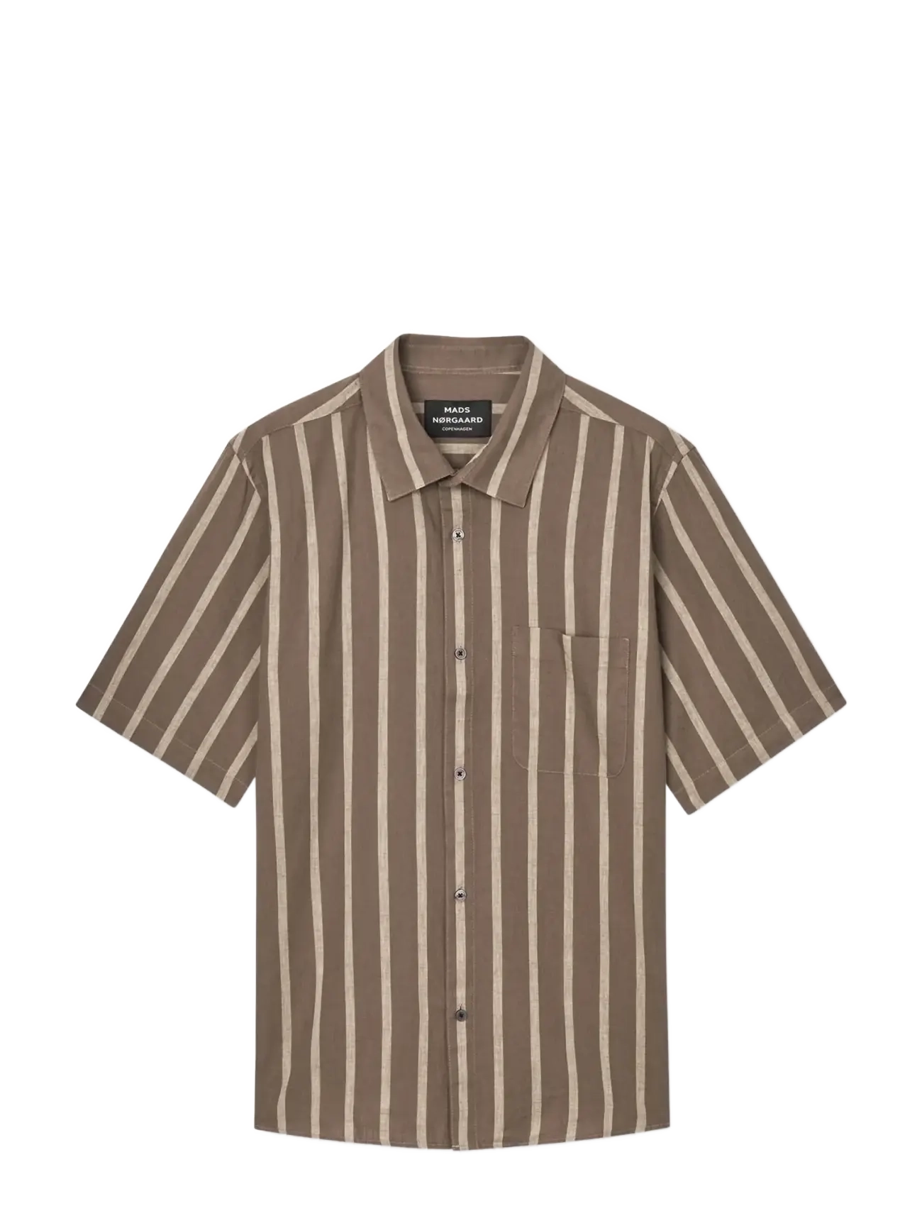 Mads Nørgaard Cotton Linen Victor Stripe Shirt SS - Leinenhemden - WALNUT/CASTLE WALL / brown