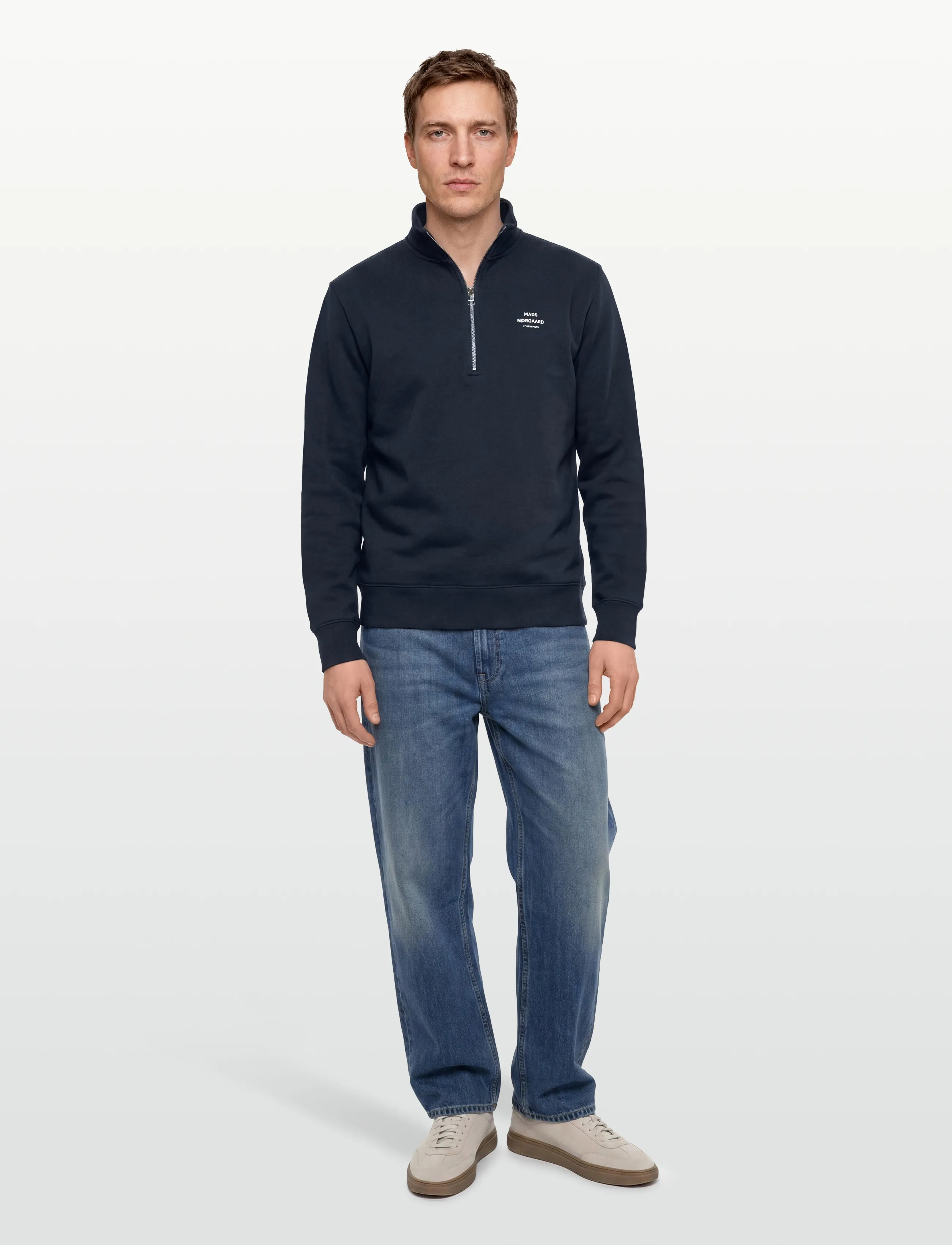 Mads Nørgaard Standard Half Zip Logo Sweat - Vaatteet - PARISIAN NIGHT / navy
