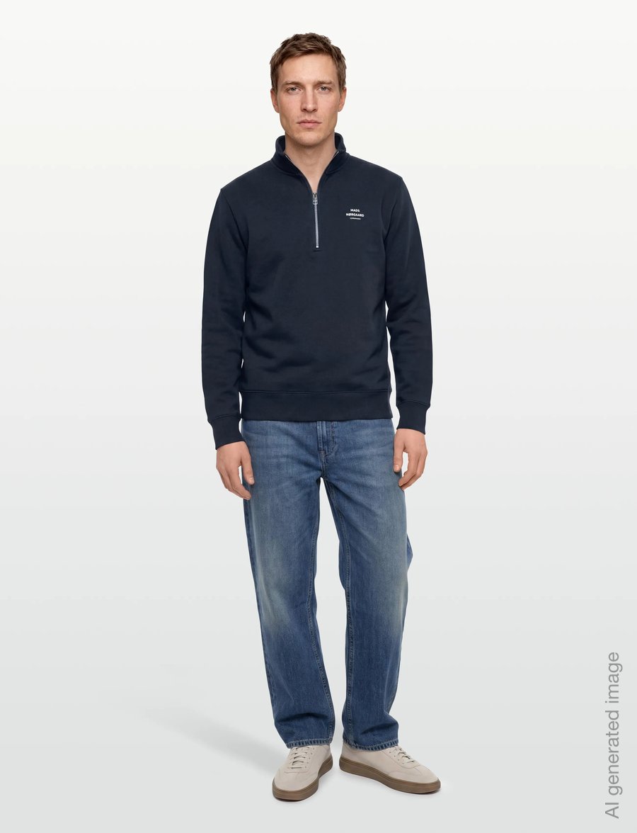 Mads Nørgaard - Standard Half Zip Logo Sweat - sweatshirts - parisian night - 0