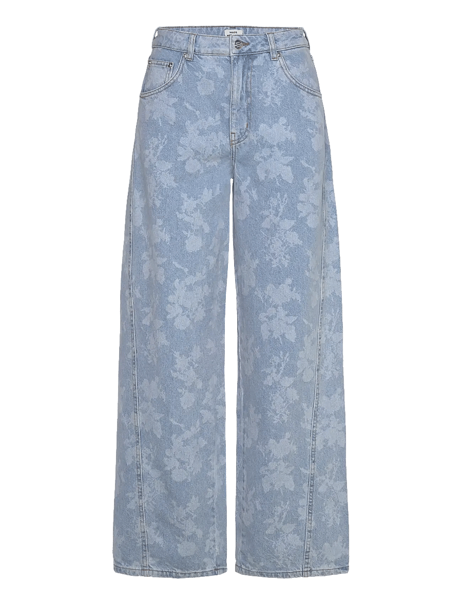Mads Nørgaard - Art Denim Christel Jeans - hosen mit weitem bein - light denim/ink flower aop - 0