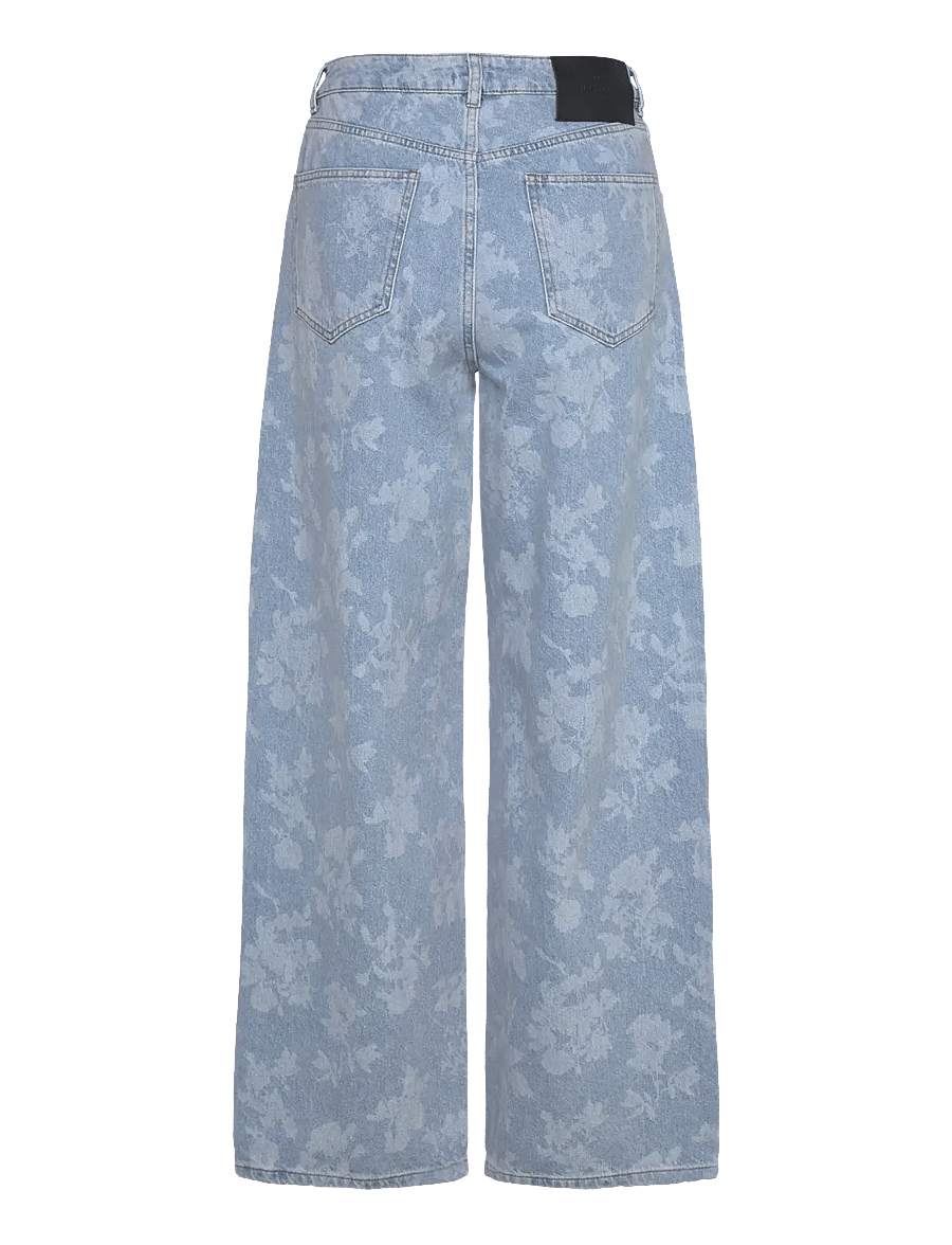 Mads Nørgaard - Art Denim Christel Jeans - hosen mit weitem bein - light denim/ink flower aop - 1