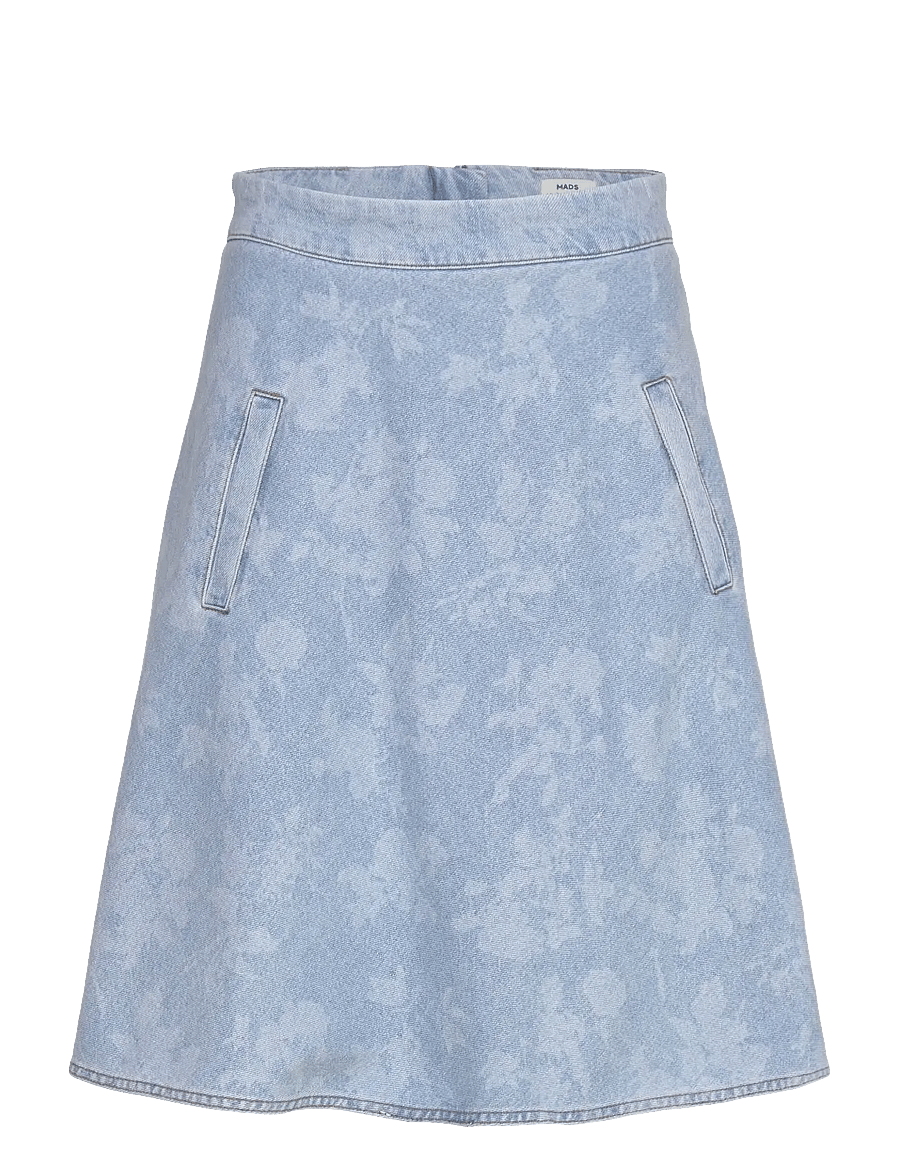 Mads Nørgaard - Art Denim Stelly Skirt - denimnederdele - light denim/ink flower aop - 1