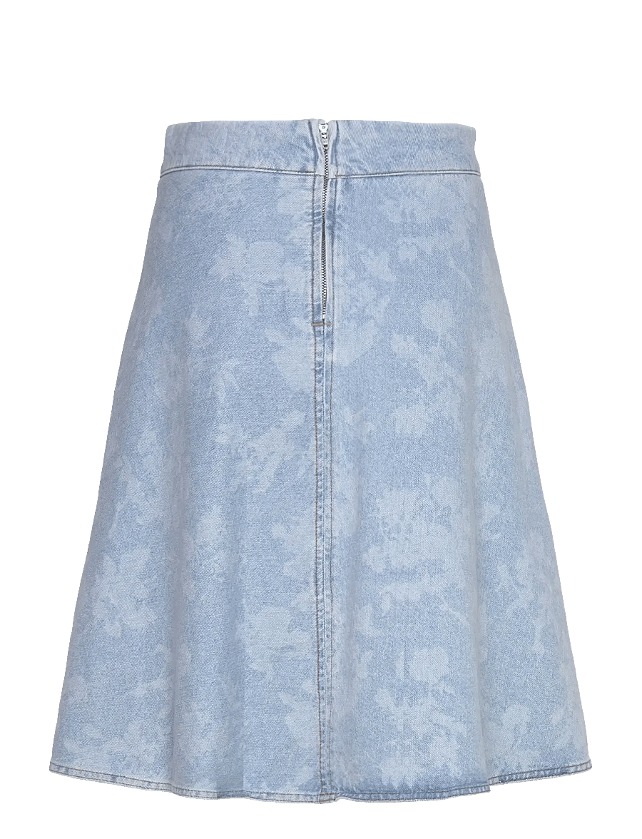 Mads Nørgaard - Art Denim Stelly Skirt - denimnederdele - light denim/ink flower aop - 2