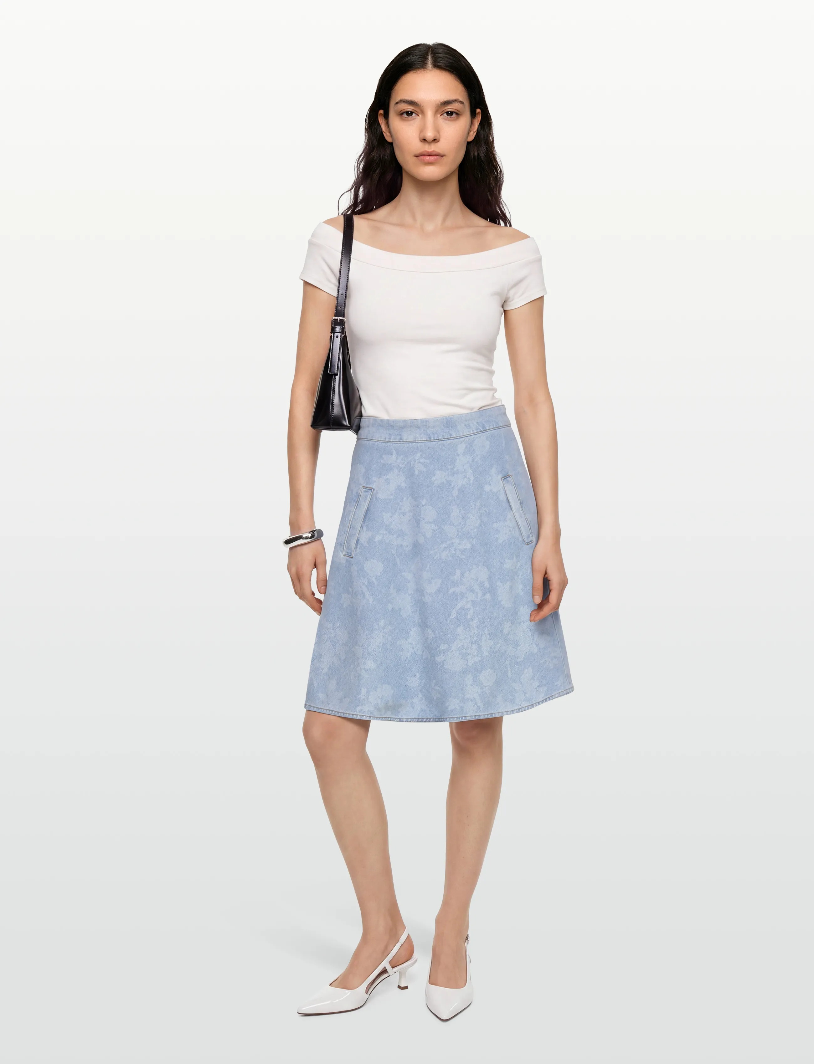 Mads Nørgaard - Art Denim Stelly Skirt - jeansowe spódnice - light denim/ink flower aop - 0