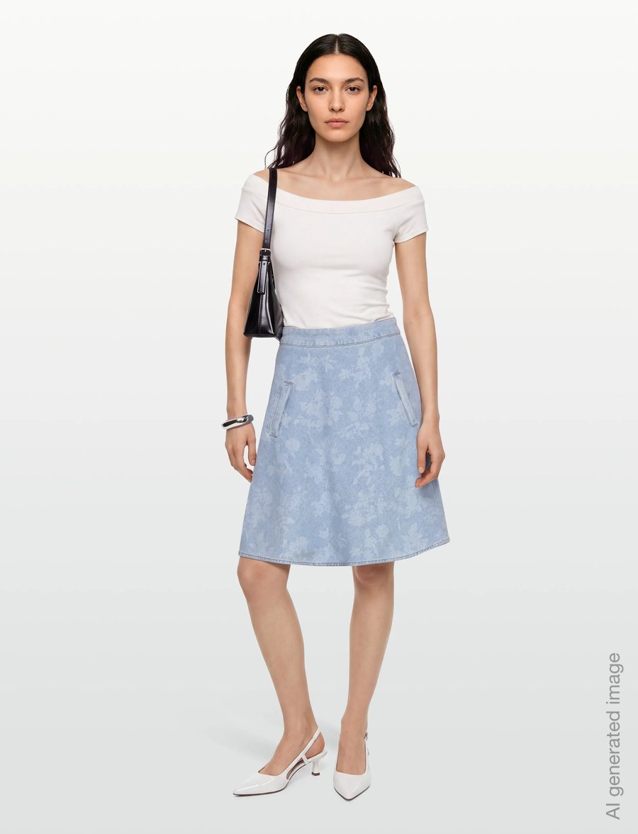 Mads Nørgaard - Art Denim Stelly Skirt - denimnederdele - light denim/ink flower aop - 0