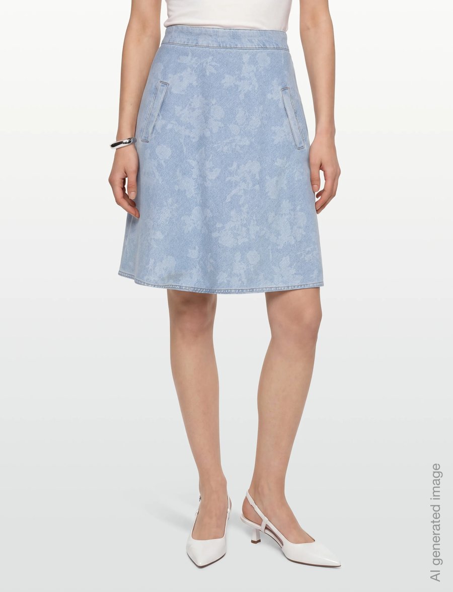 Mads Nørgaard - Art Denim Stelly Skirt - denimnederdele - light denim/ink flower aop - 3