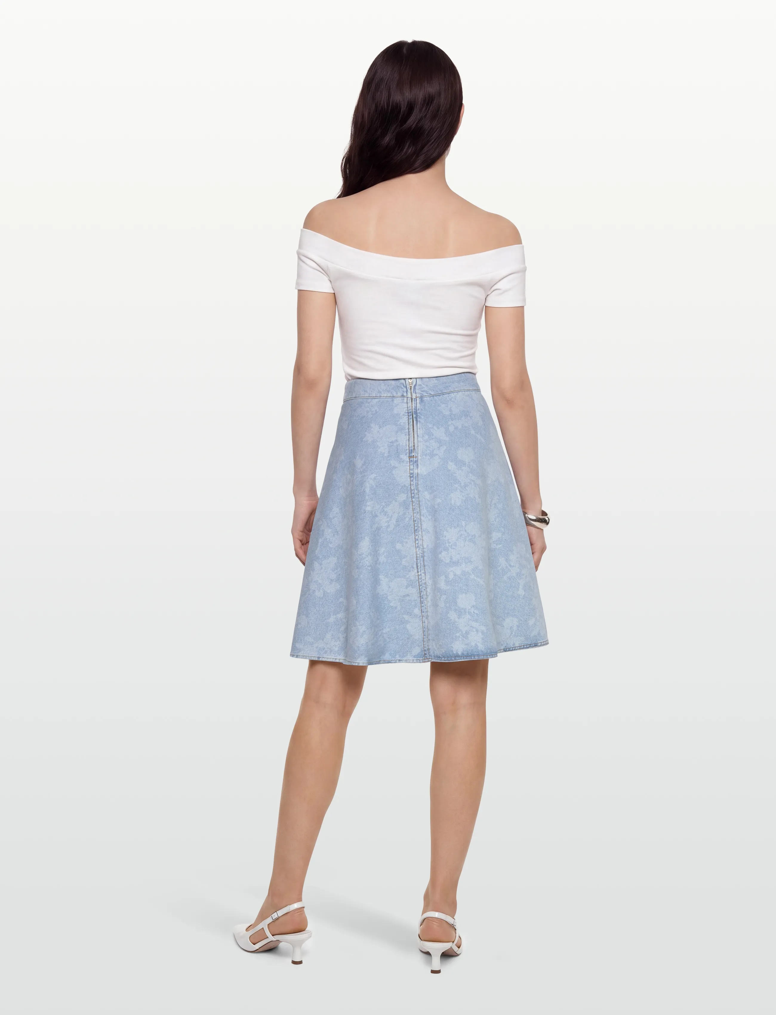 Mads Nørgaard - Art Denim Stelly Skirt - jeansowe spódnice - light denim/ink flower aop - 4