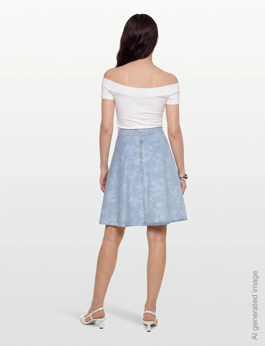 Mads Nørgaard - Art Denim Stelly Skirt - denimnederdele - light denim/ink flower aop - 4